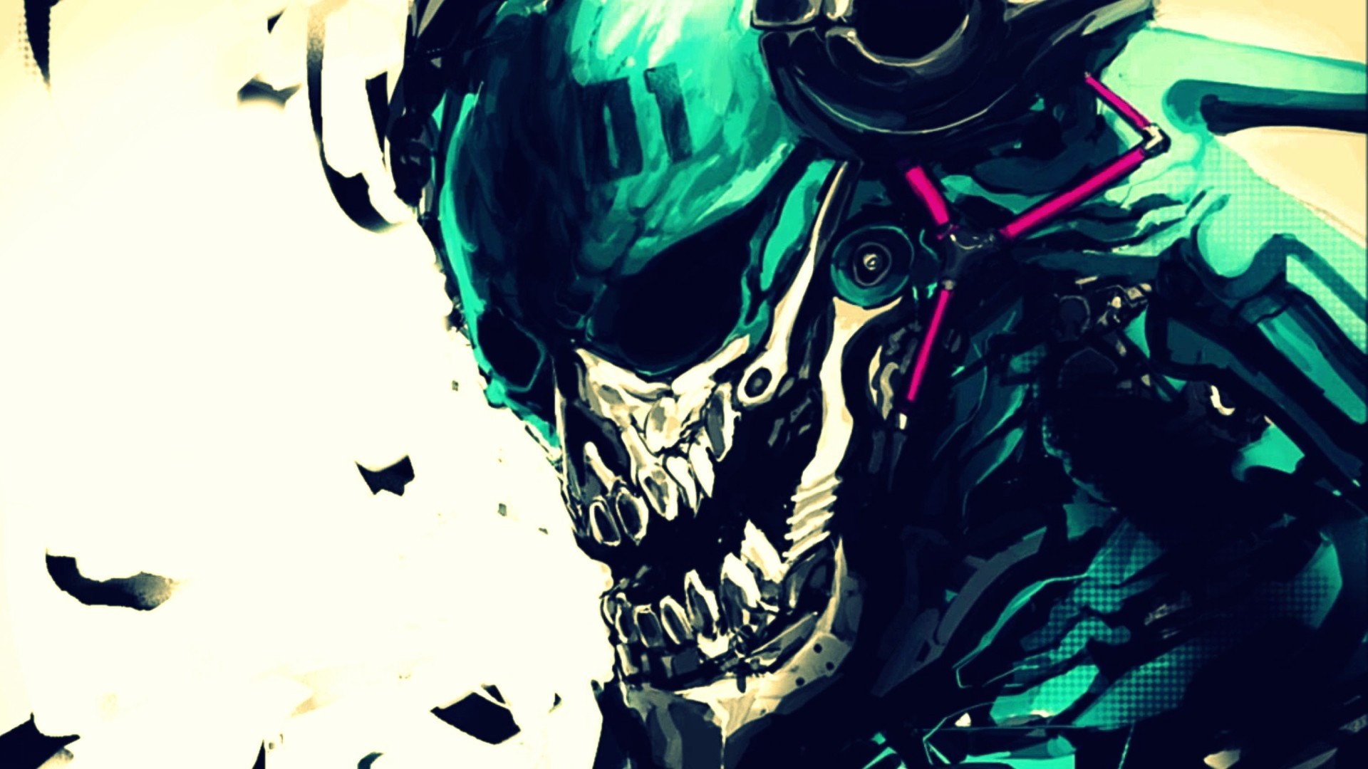 Cyberpunk Skull with Headphones and Pink Accents HD Wallpaper