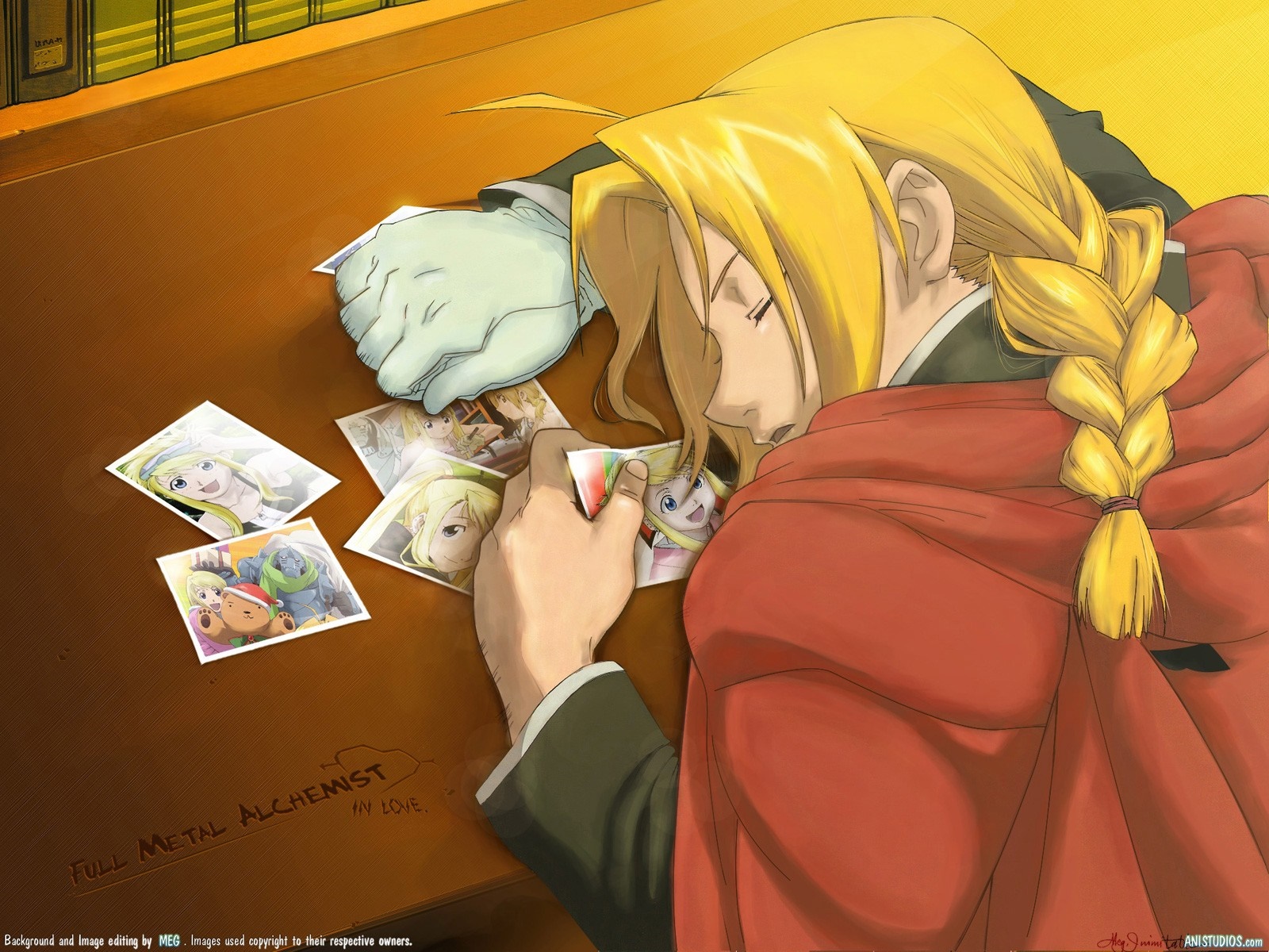 Edward Elric from Fullmetal Alchemist sleeping with photos HD Wallpaper