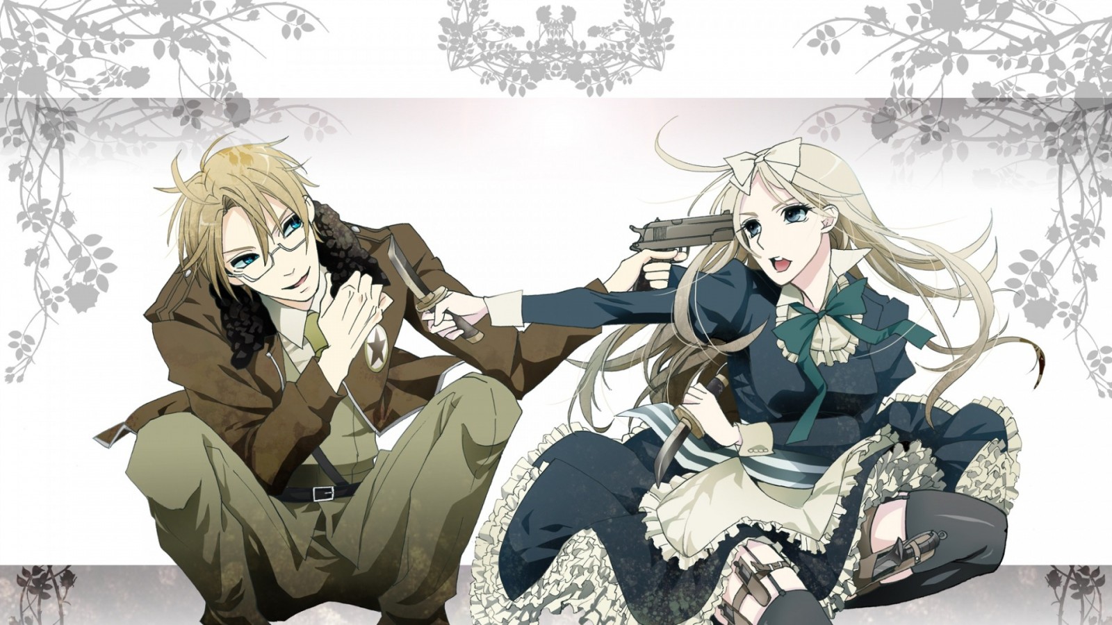 Anime characters with a gun and a knife HD Wallpaper