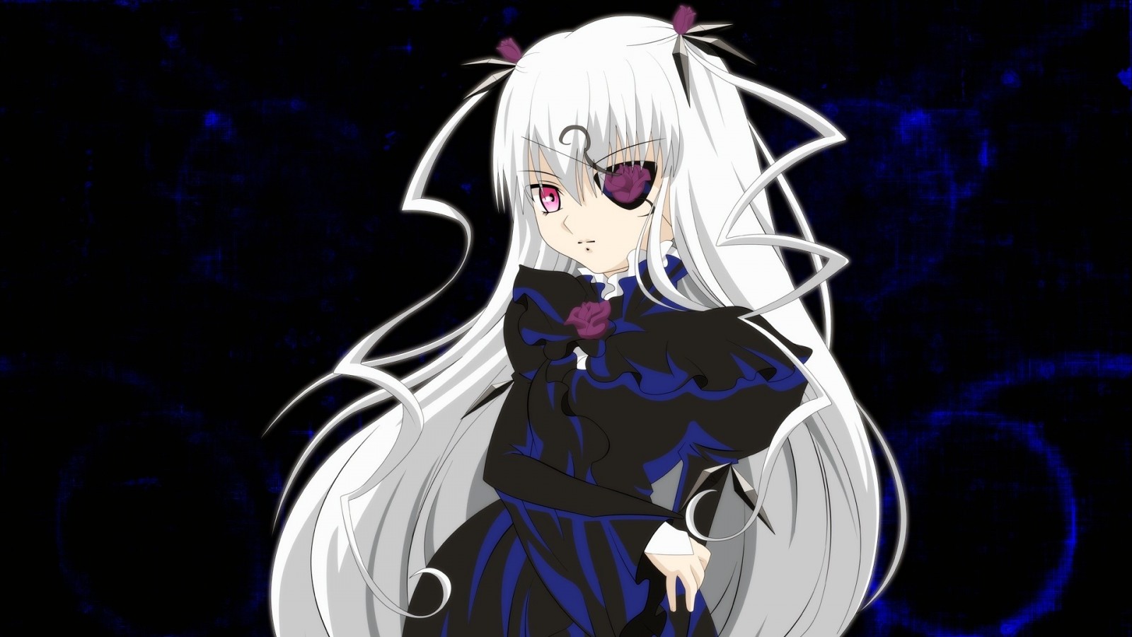 Anime girl with white hair and eyepatch HD Wallpaper