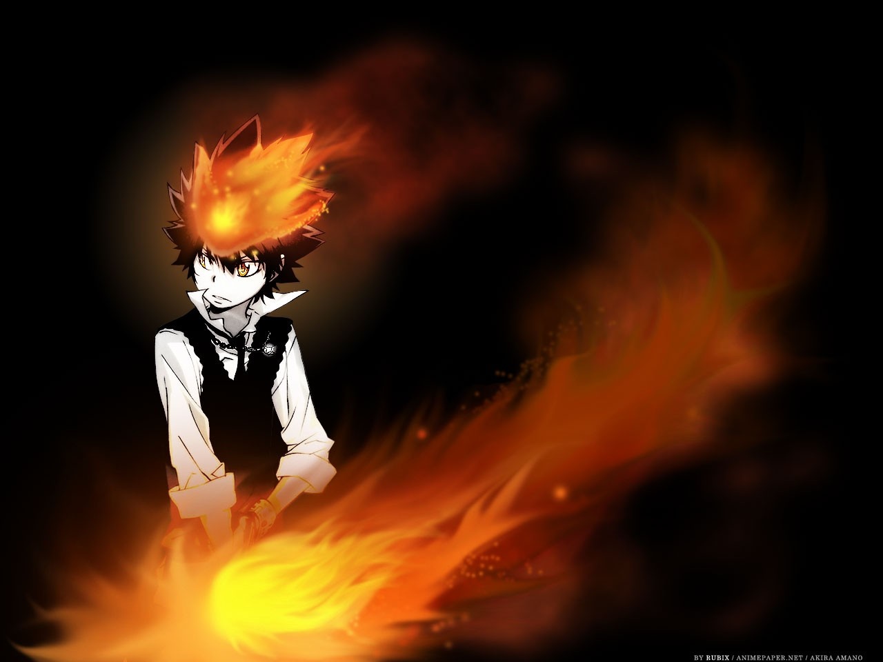 Tsunayoshi Sawada from Reborn! with flames HD Wallpaper