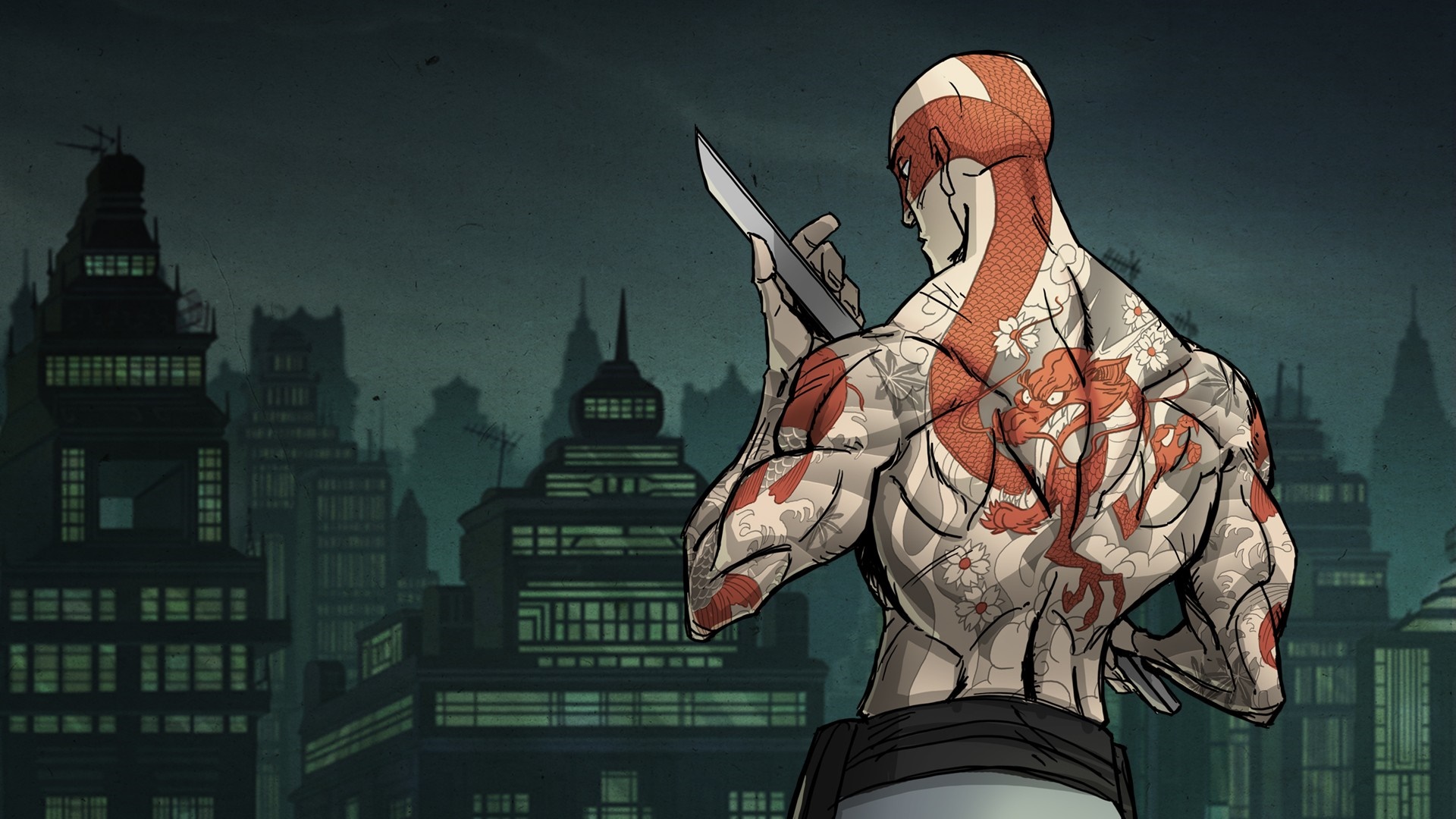 Man with dragon tattoo holding a knife in Mark of the Ninja HD Wallpaper