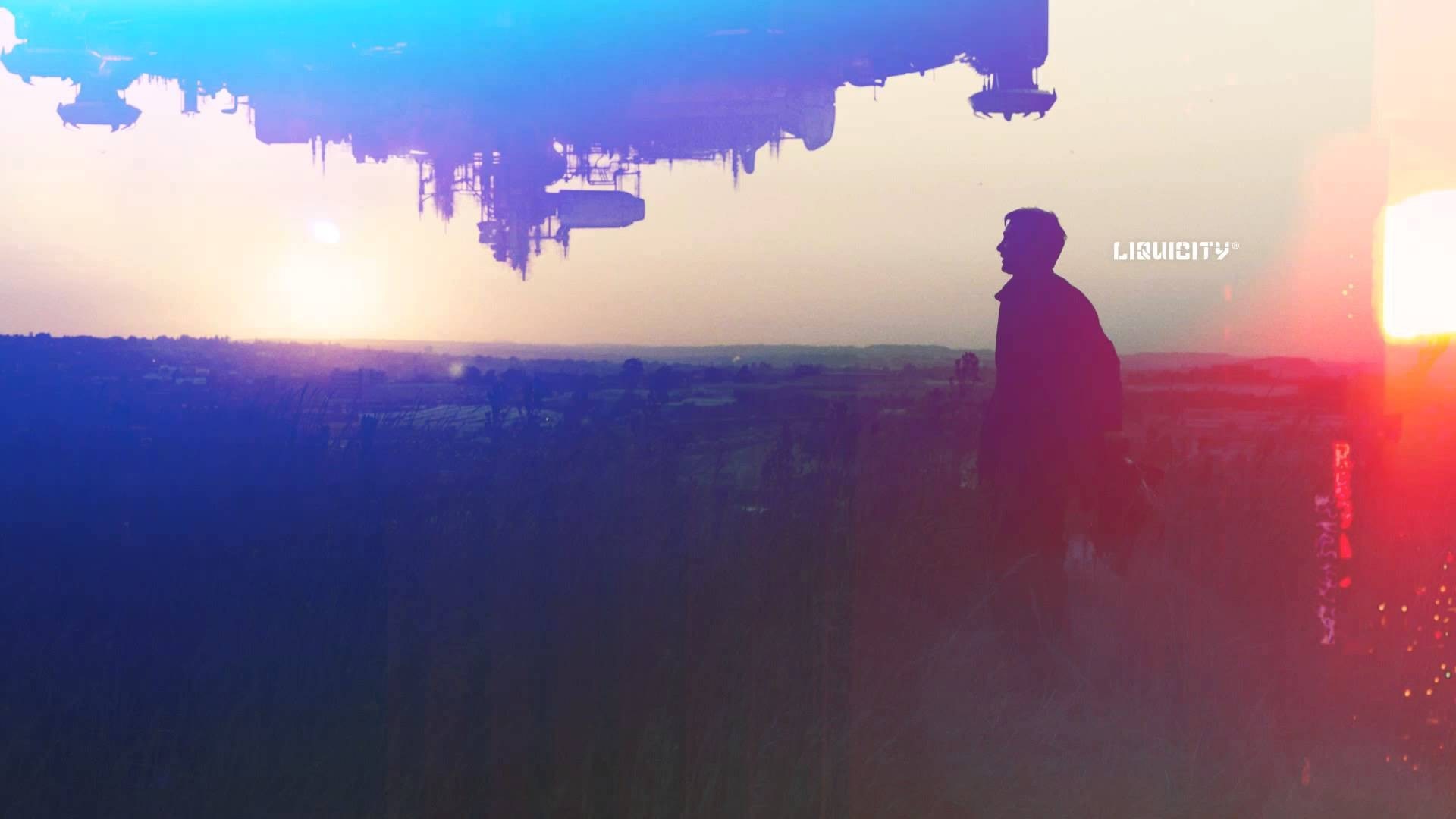 Liquicity logo with inverted cityscape and person HD Wallpaper