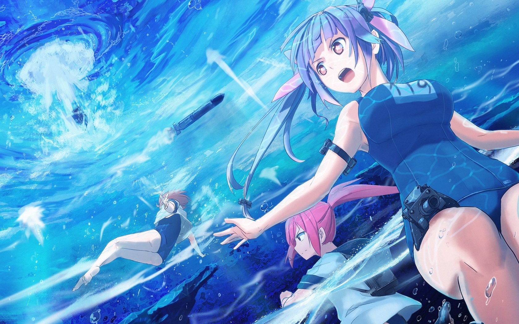 Anime girls in a whirlpool with a torpedo HD Wallpaper