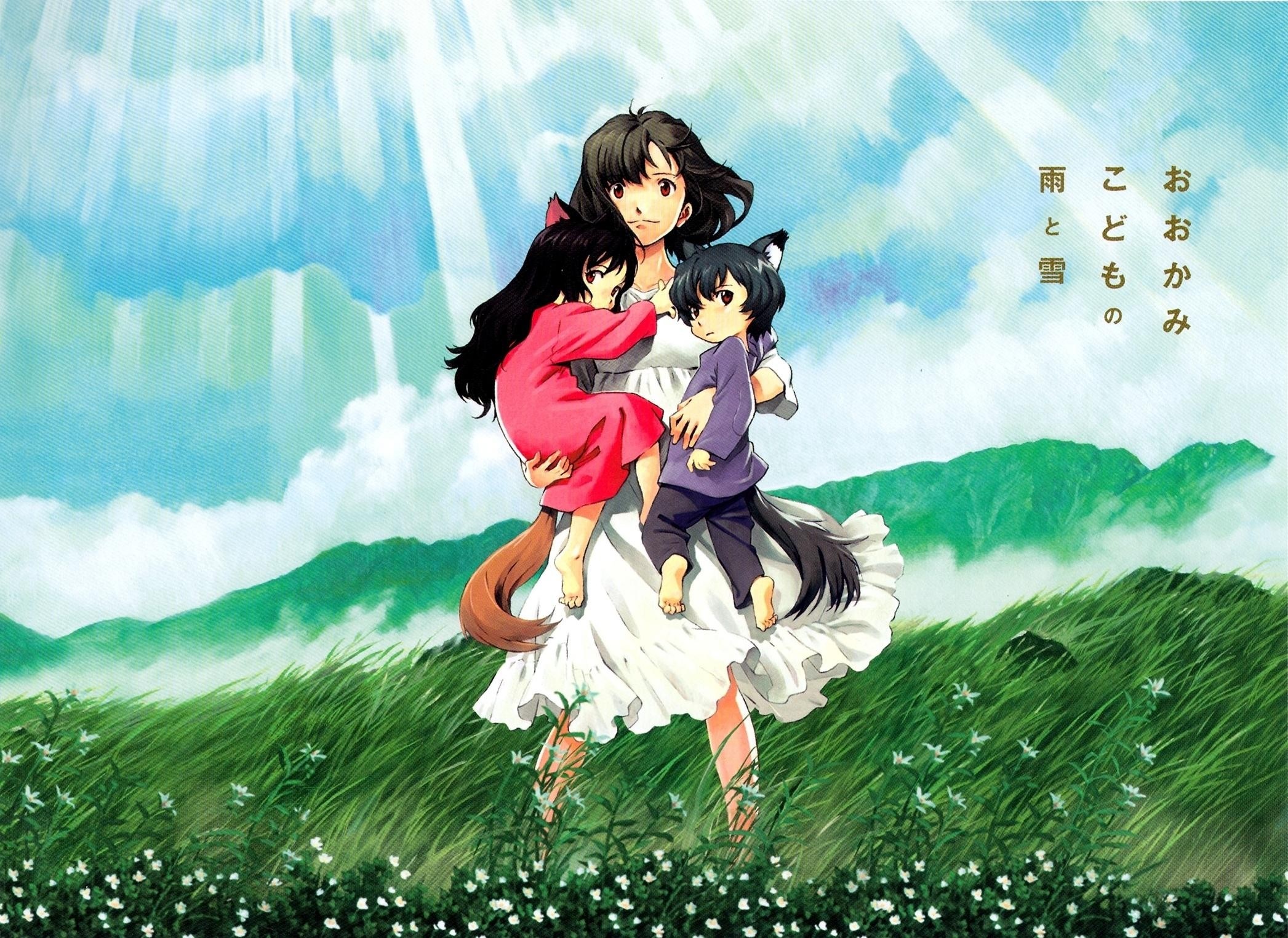 Hana and her wolf children from Wolf Children HD Wallpaper