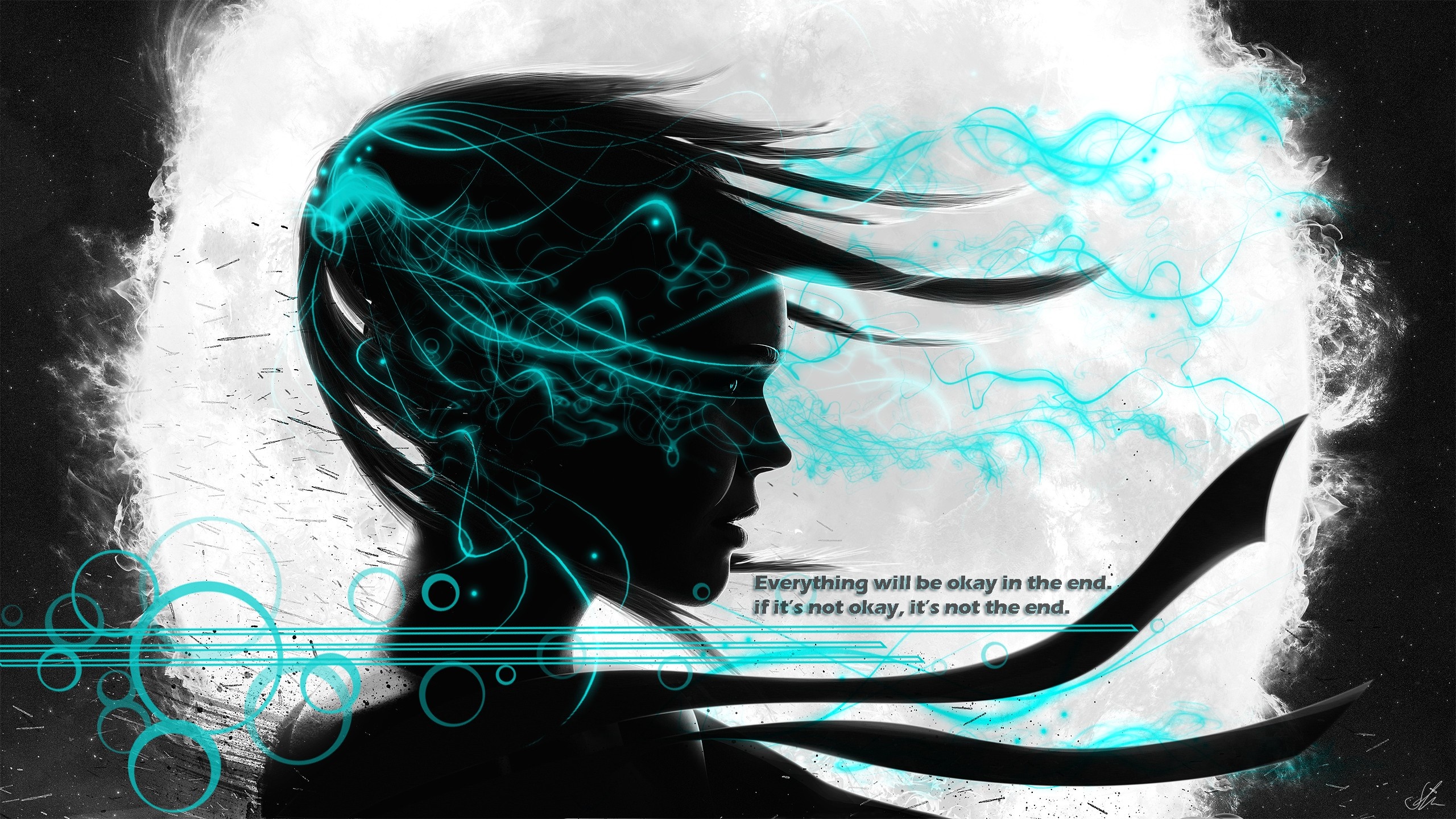 Silhouette of a woman with blue energy HD Wallpaper