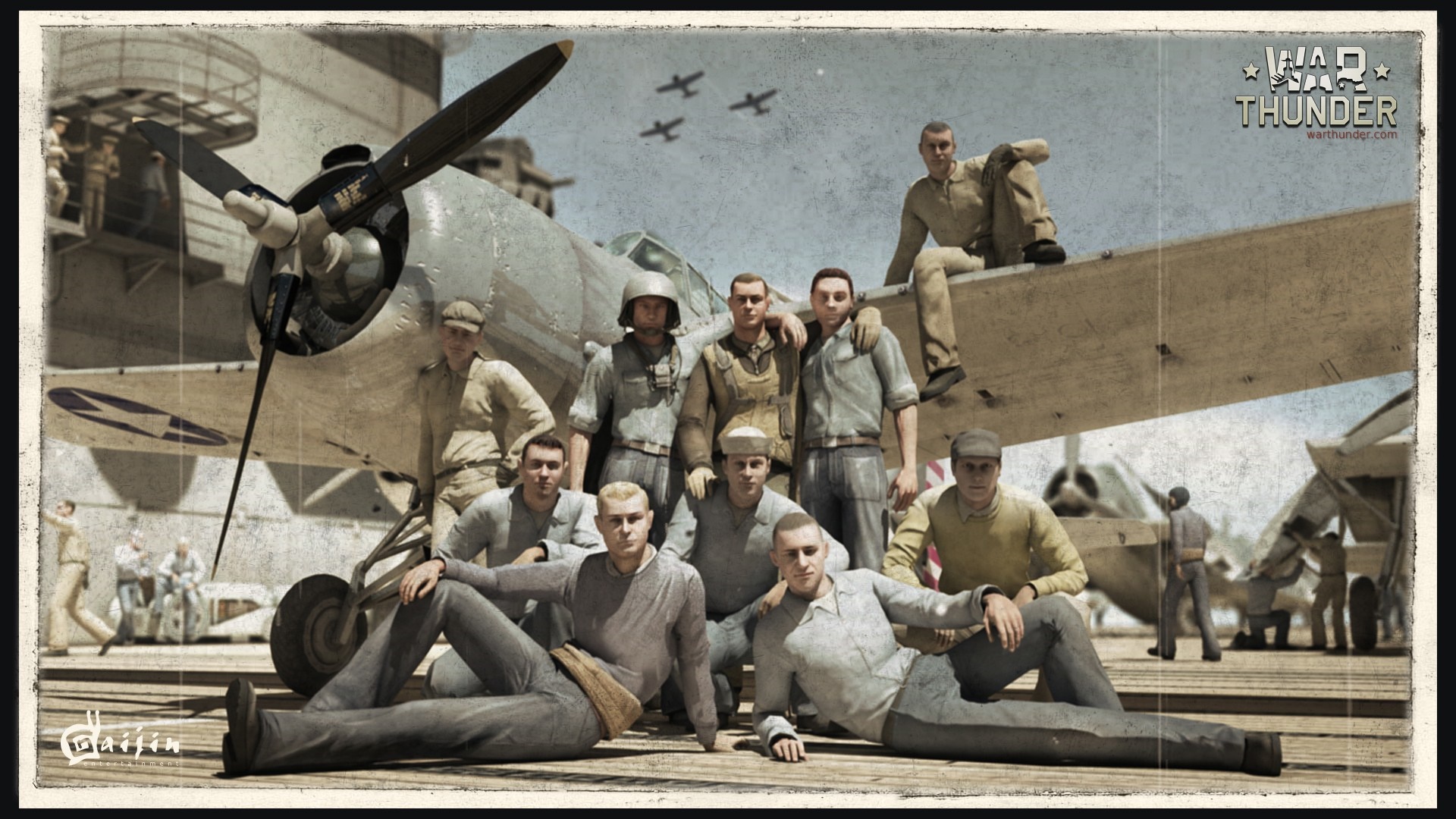 War Thunder: Crew Posing with Airplane HD Wallpaper