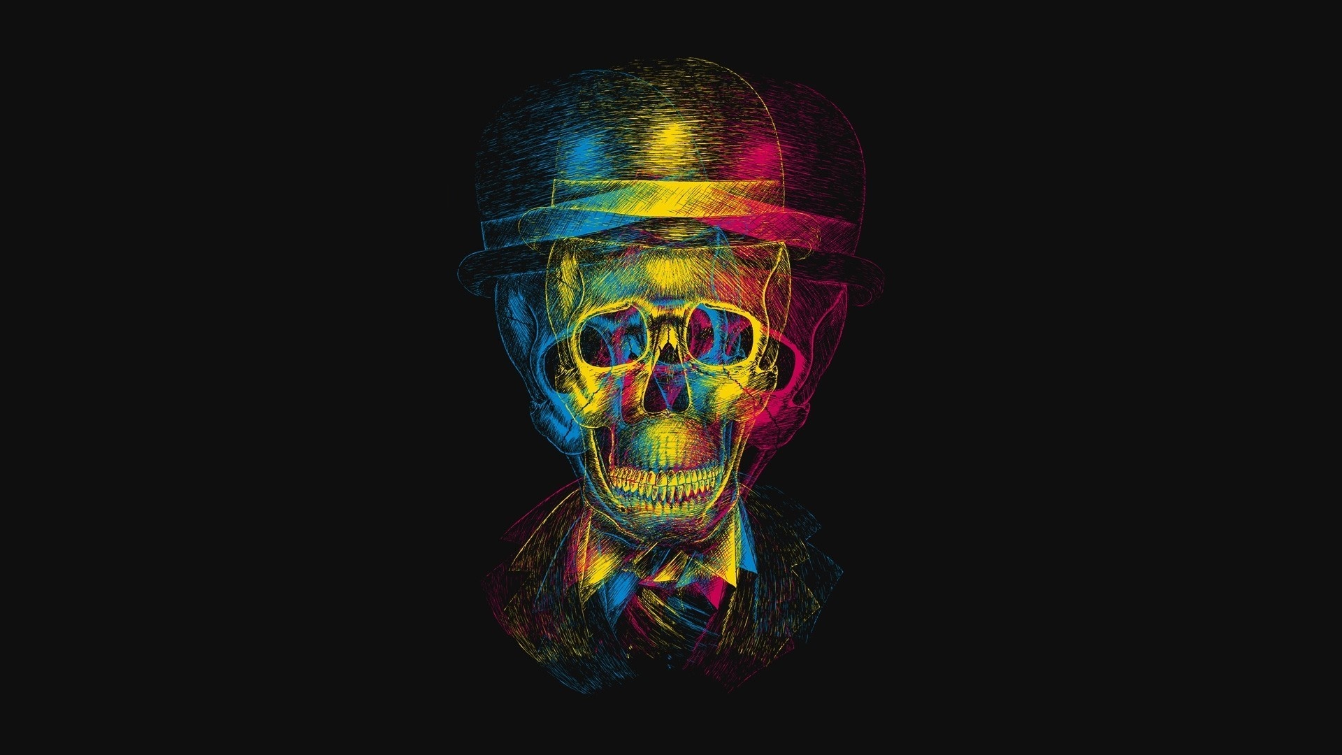 Colorful illustration of a skull wearing a hat HD Wallpaper
