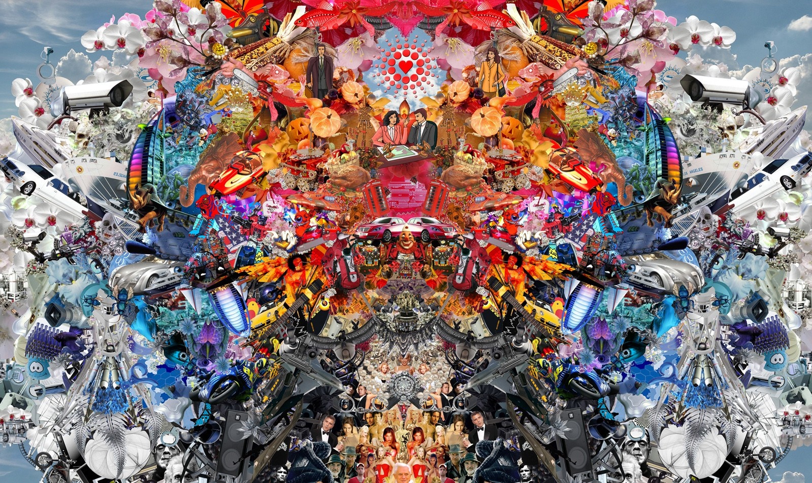 Symmetrical Collage of Toys and Carnival Elements HD Wallpaper