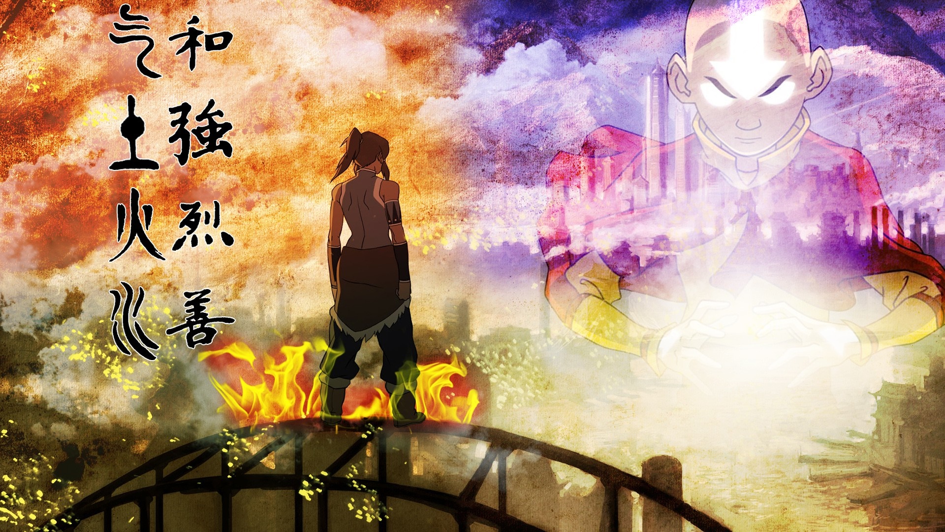 Korra and Aang from The Legend of Korra HD Wallpaper