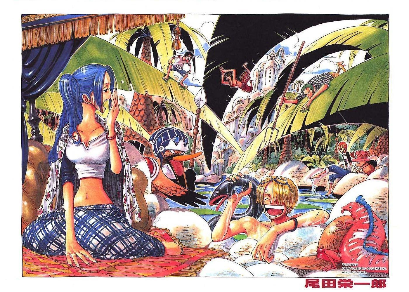 One Piece characters relaxing by a river HD Wallpaper