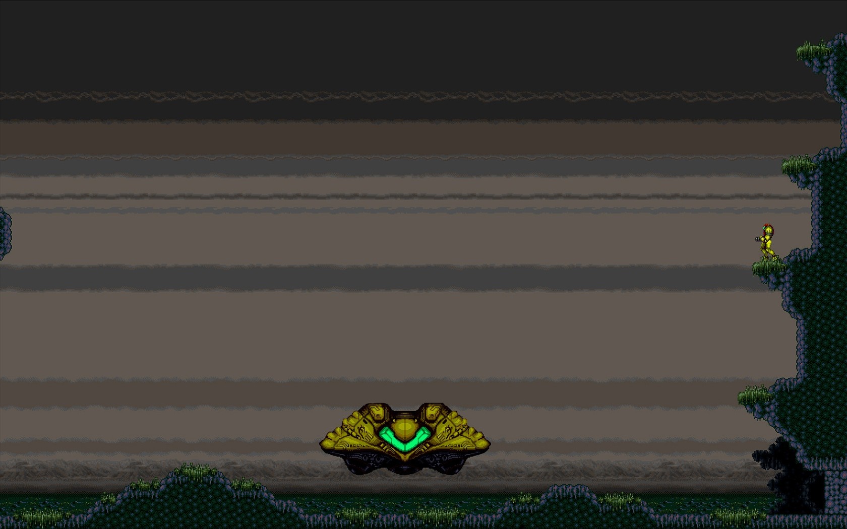 Samus Aran from Metroid in a rocky, alien landscape HD Wallpaper