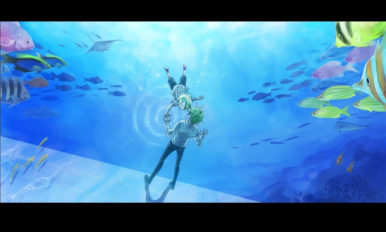 Two people underwater with fish and manta ray HD Wallpaper
