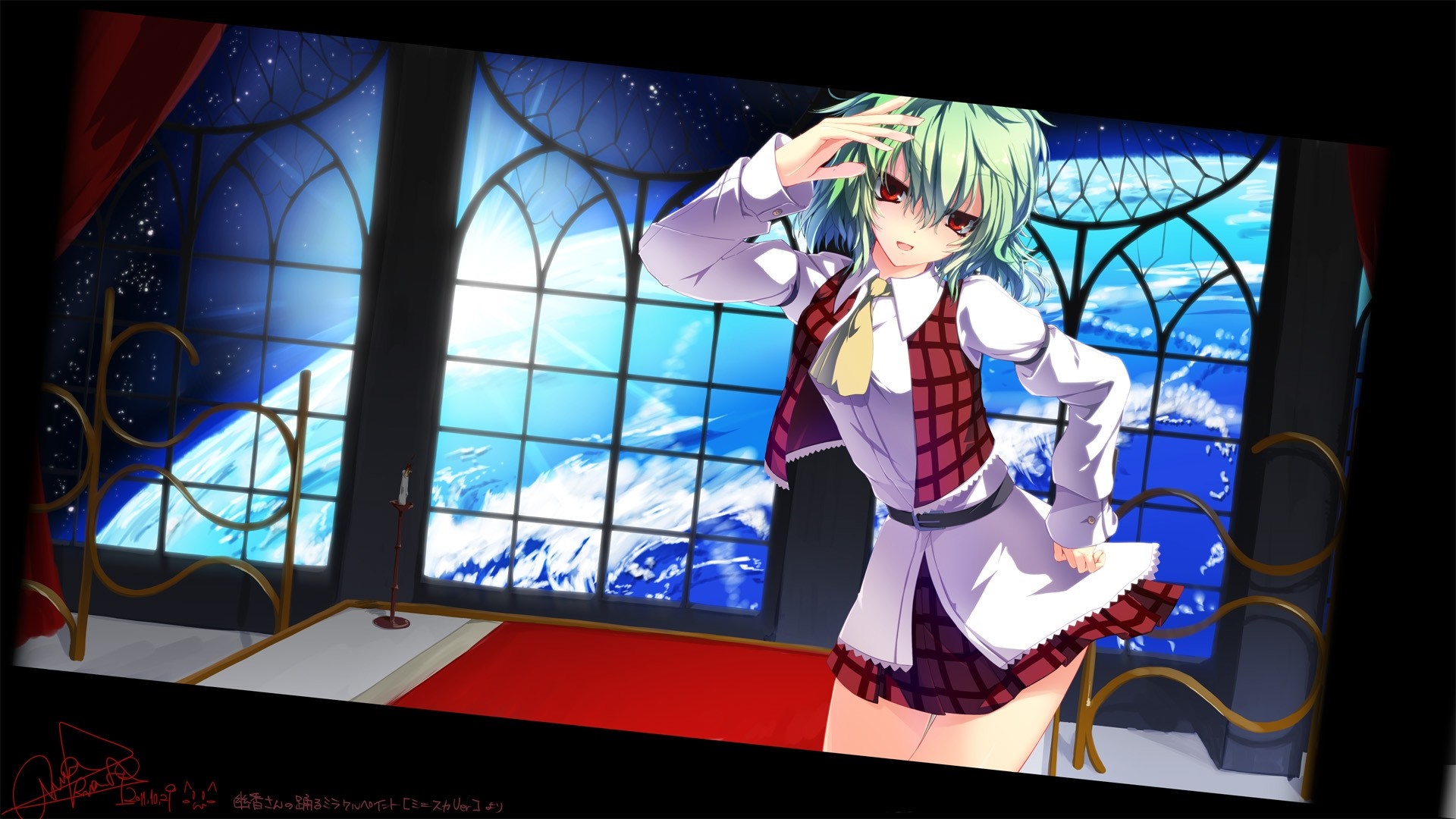 Kazami Yuuka from Touhou in a room with a view of Earth HD Wallpaper