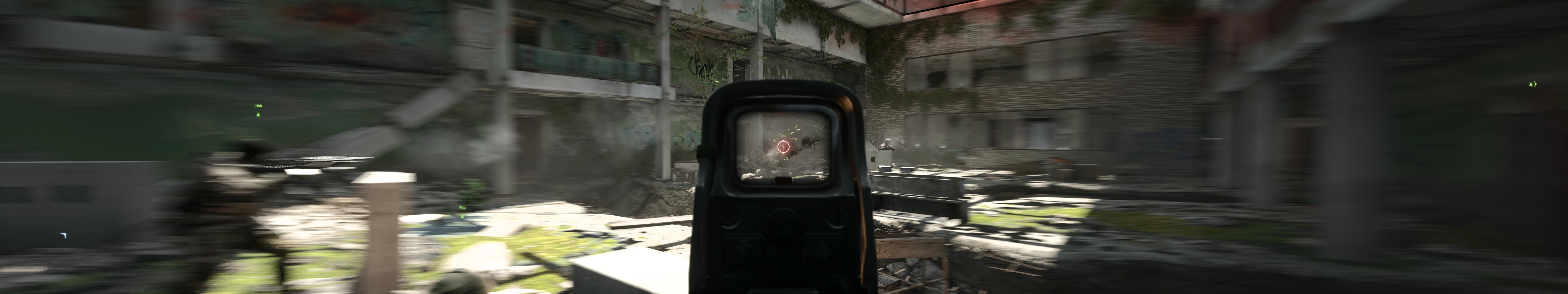 First-person view of a soldier aiming in a war-torn city HD Wallpaper