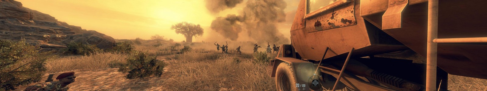 Soldiers in a desert landscape with a truck HD Wallpaper