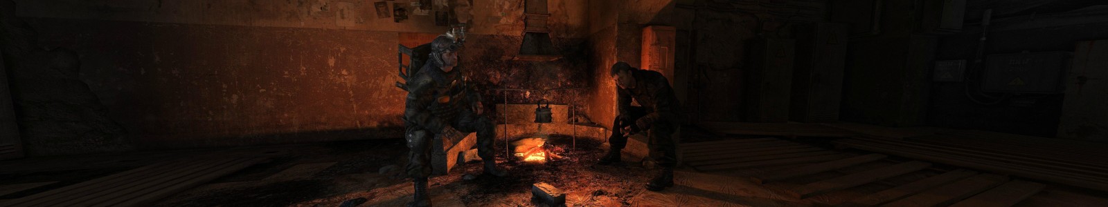 Two figures by a fireplace in Metro 2033 HD Wallpaper