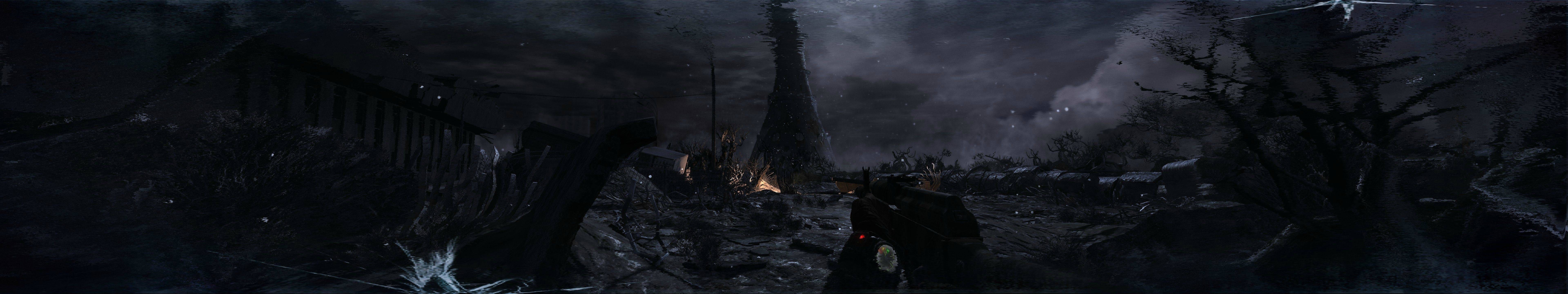 Metro 2033 screenshot of a dark, ruined landscape HD Wallpaper