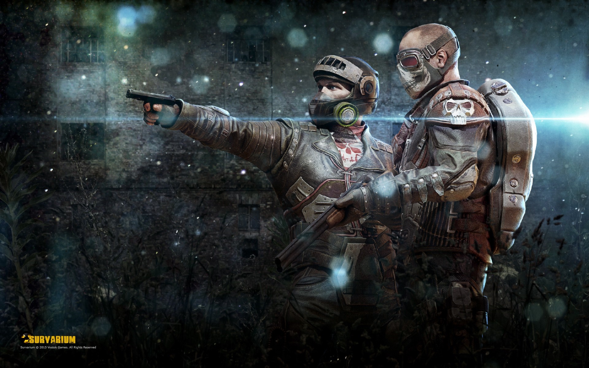 Two Survarium characters with guns in a dark environment HD Wallpaper