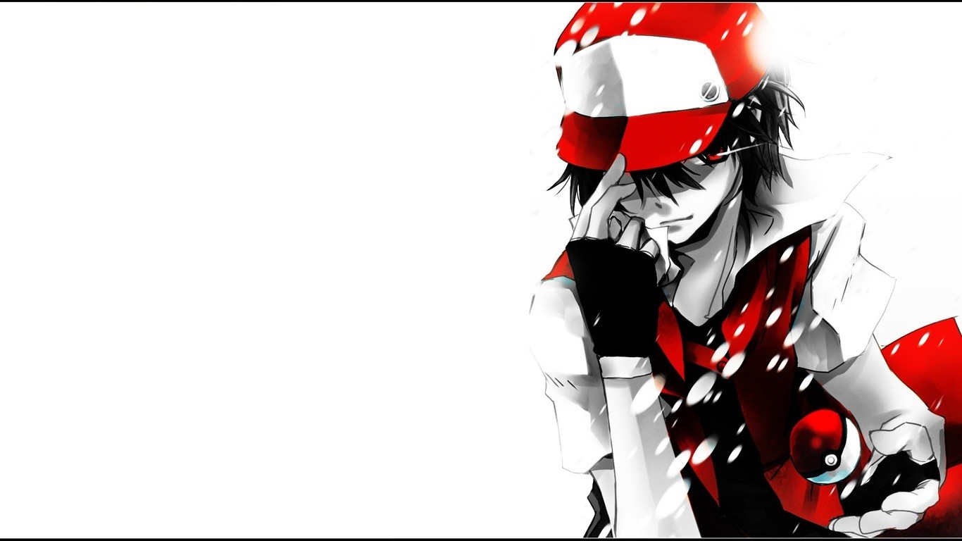 Red from Pokemon holding a Pokeball HD Wallpaper