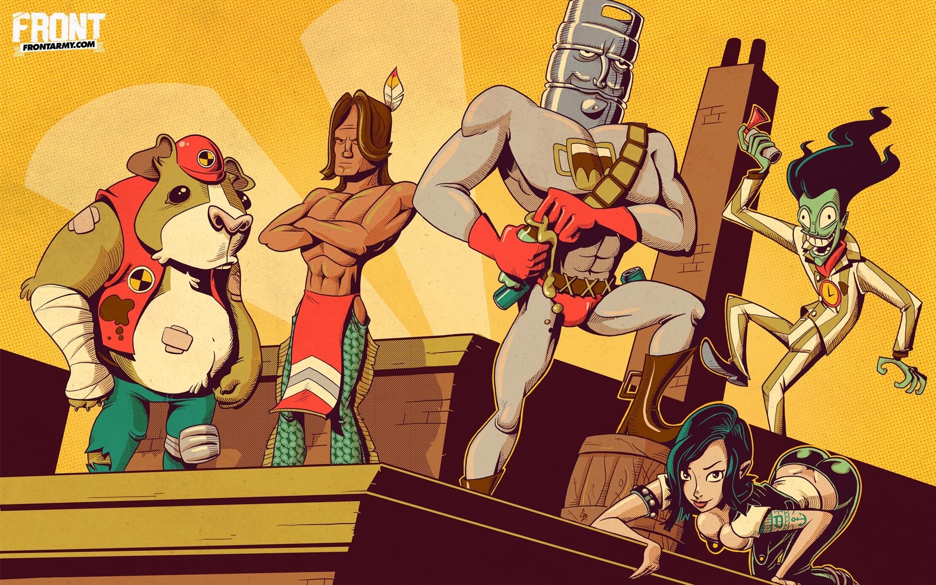 Group of cartoon characters on a rooftop HD Wallpaper