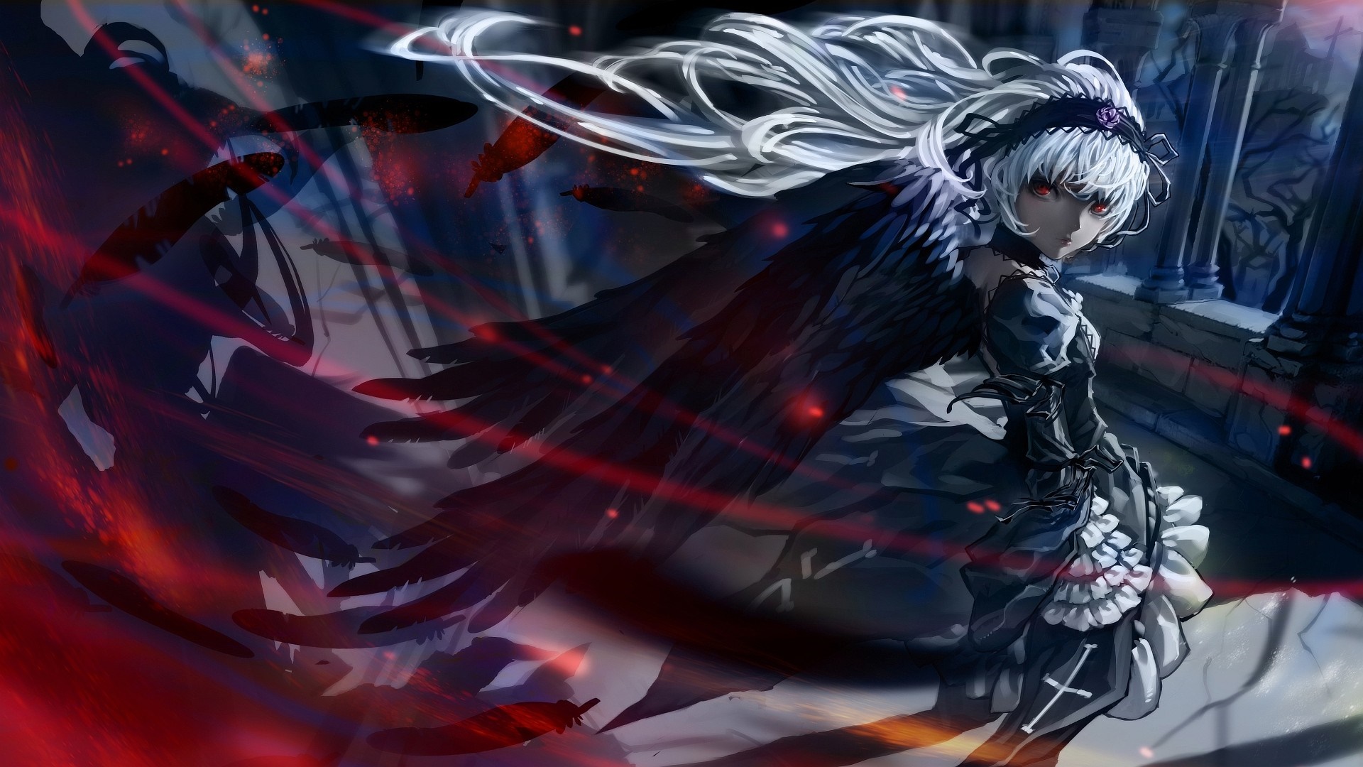 Suigintou from Rozen Maiden with black wings HD Wallpaper
