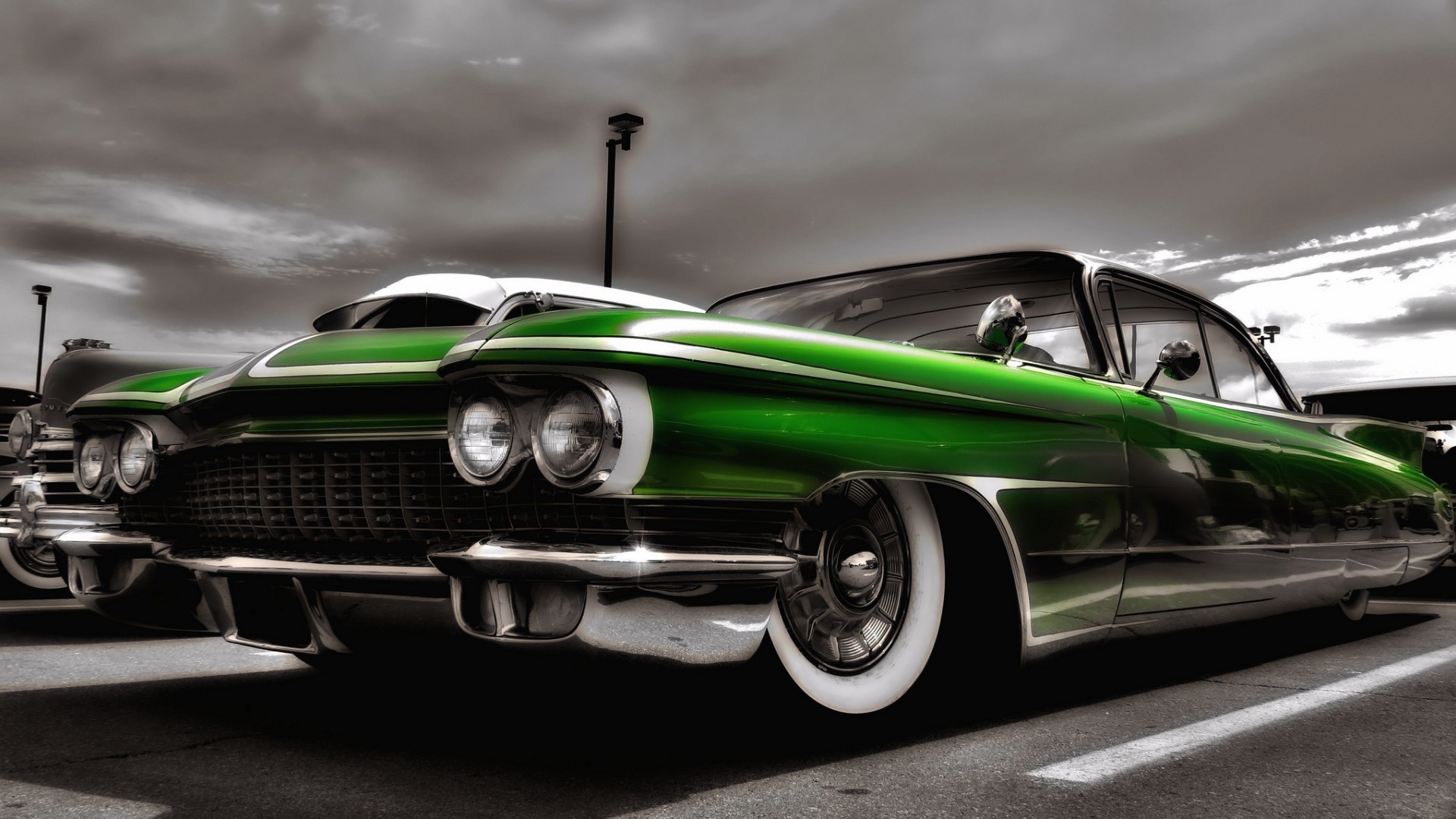 Green vintage Cadillac lowrider car HD Wallpaper