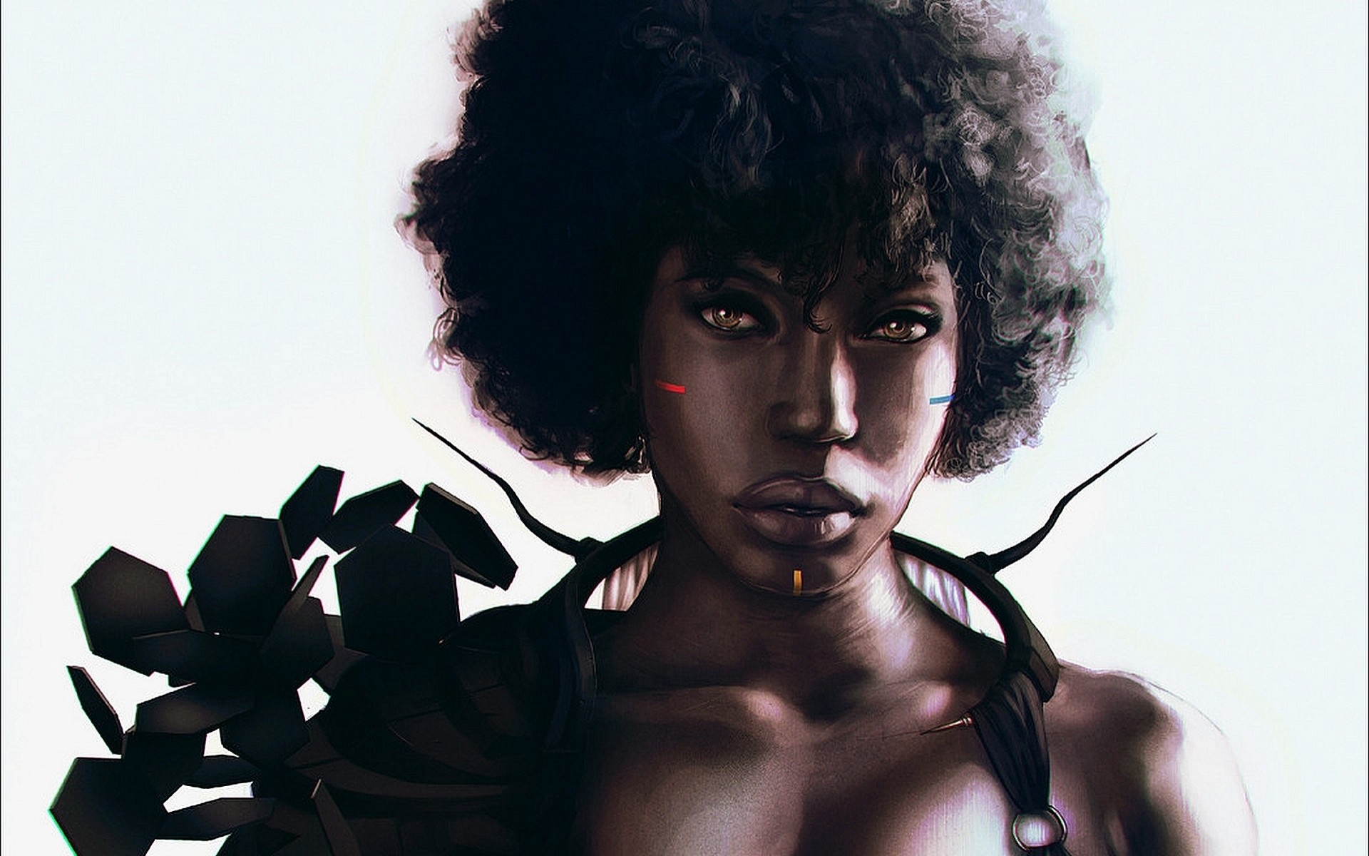 Digital art portrait of a woman with afro hairstyle HD Wallpaper
