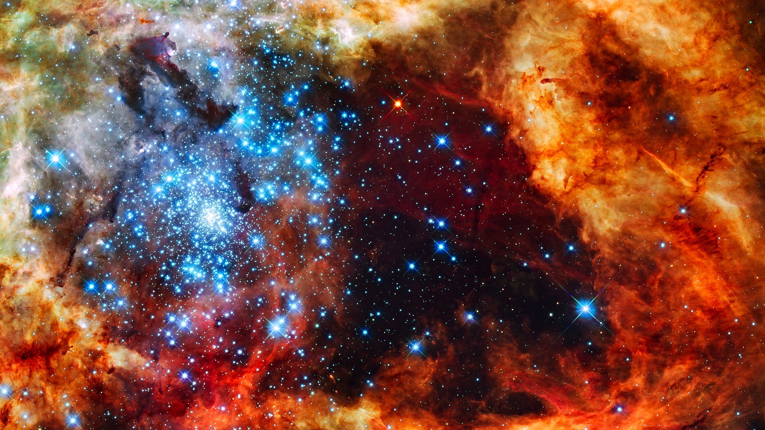 Star cluster within a colorful nebula HD Wallpaper
