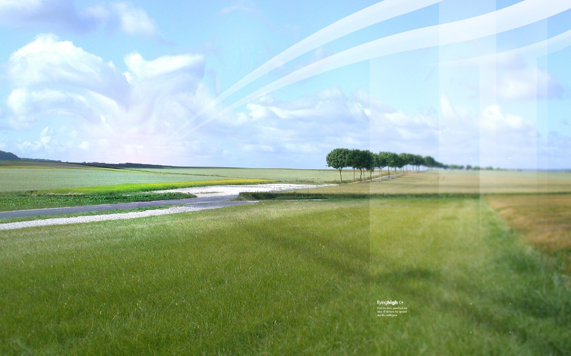 Digital art landscape with trees and clouds HD Wallpaper