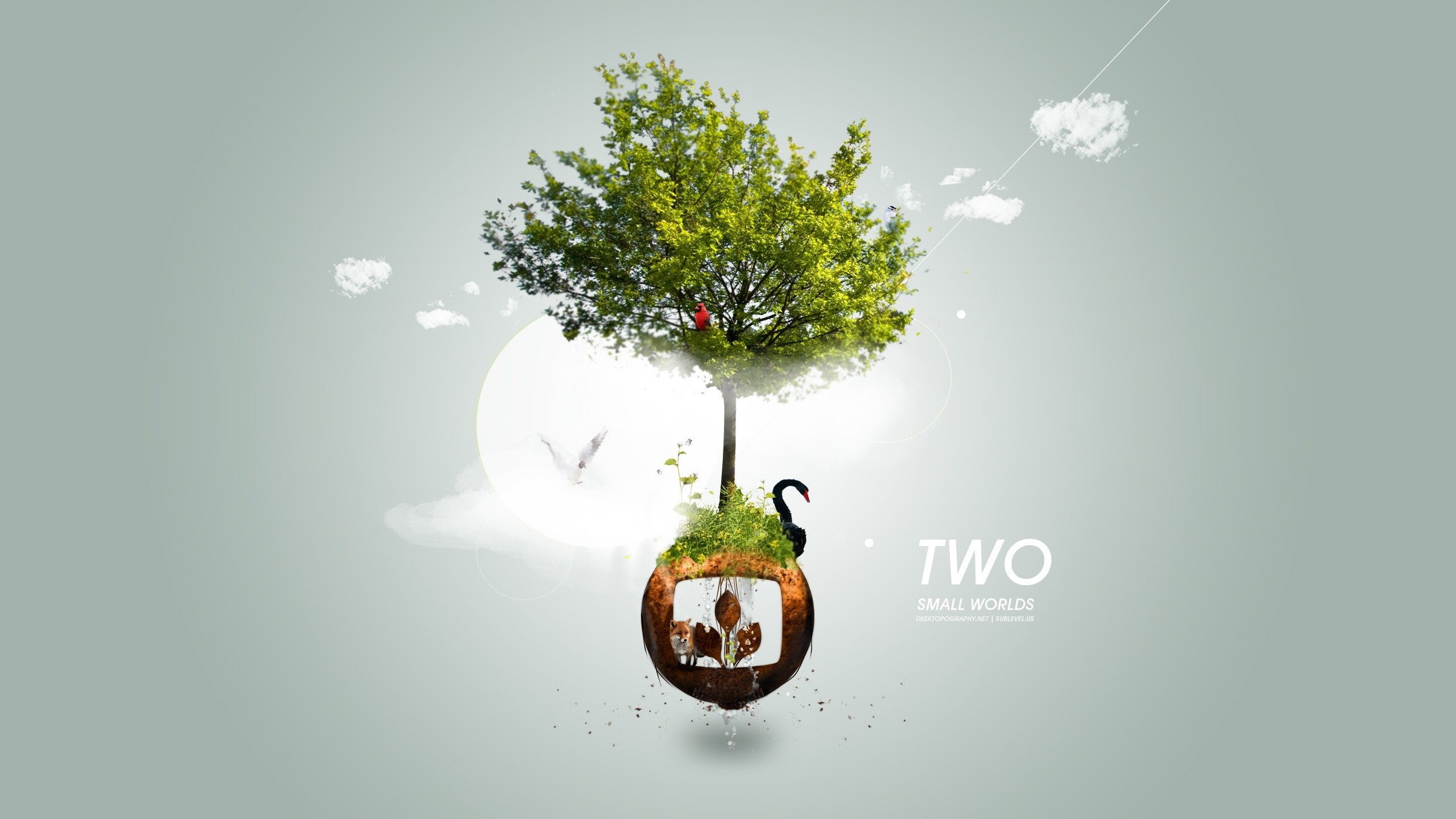 Digital art of a tree with small worlds HD Wallpaper