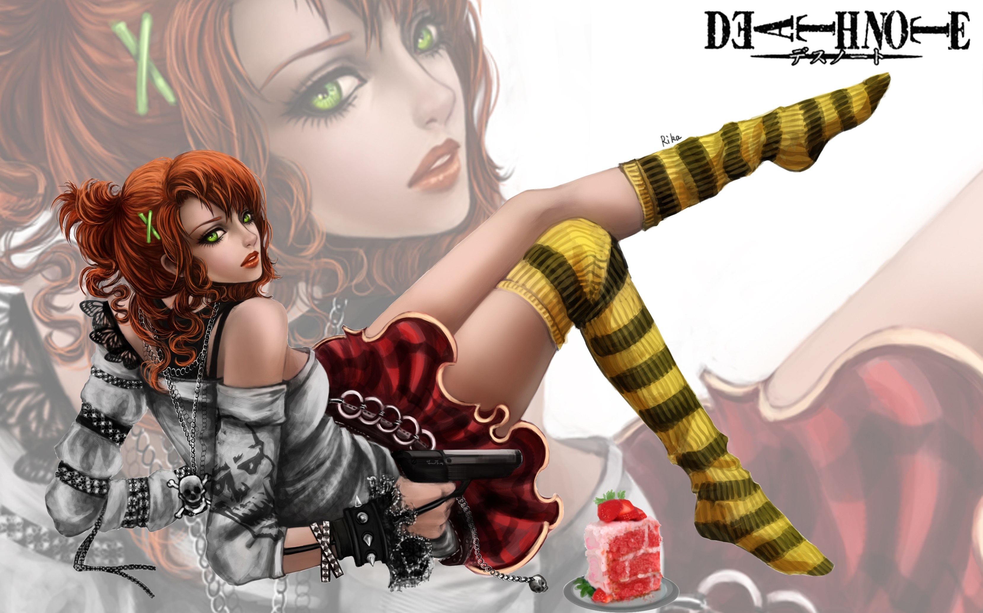 Misa Amane from Death Note with cake and gun HD Wallpaper