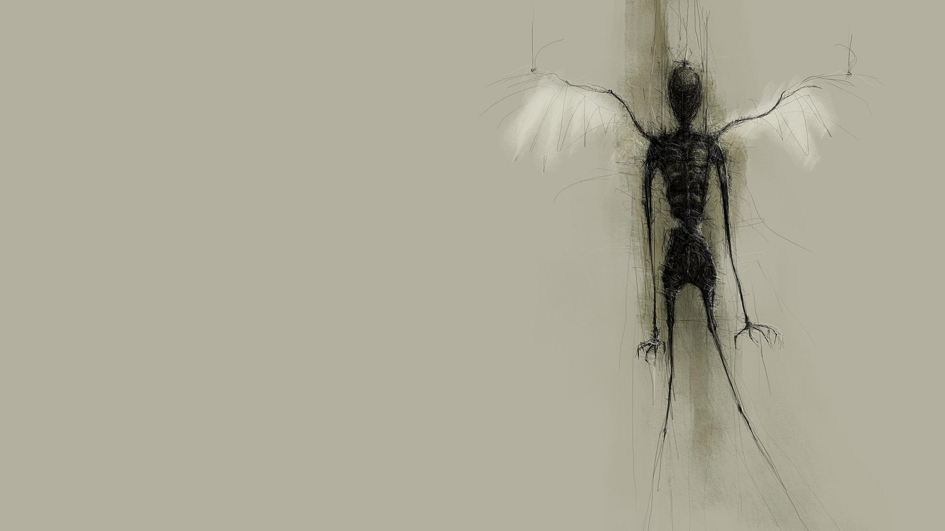 Sketch of a skeletal figure with wings HD Wallpaper