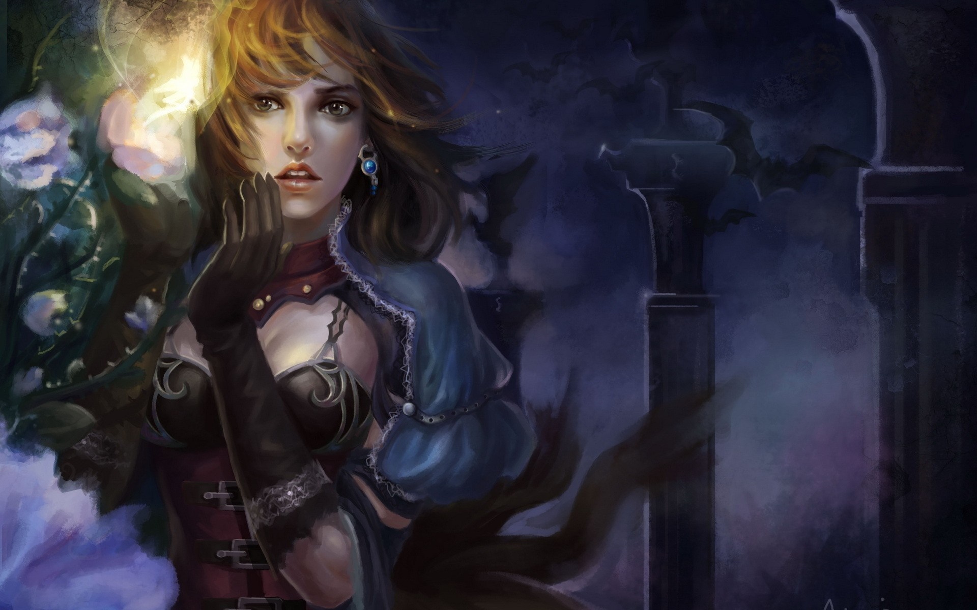 Fantasy art of a woman in a dark setting HD Wallpaper