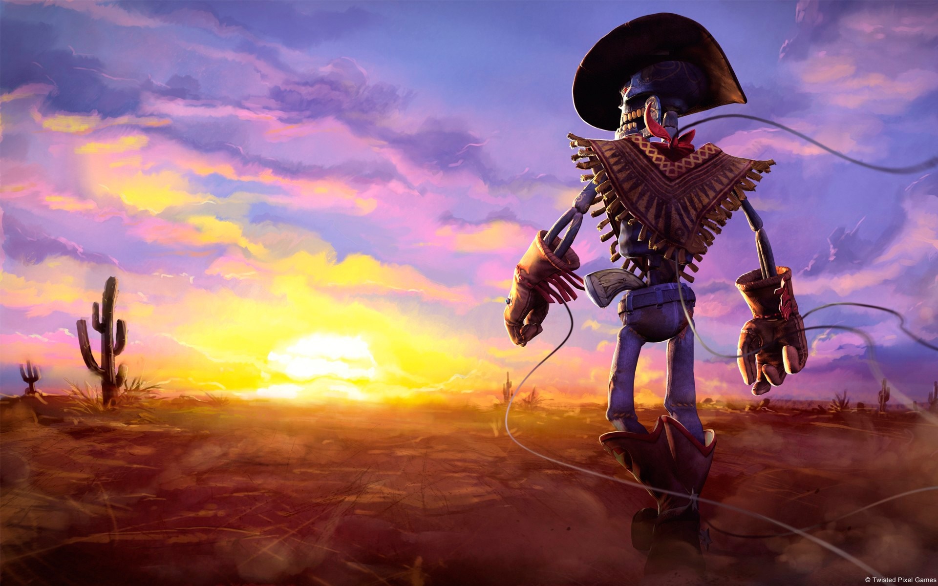 Skeleton cowboy in a desert sunset HD Wallpaper