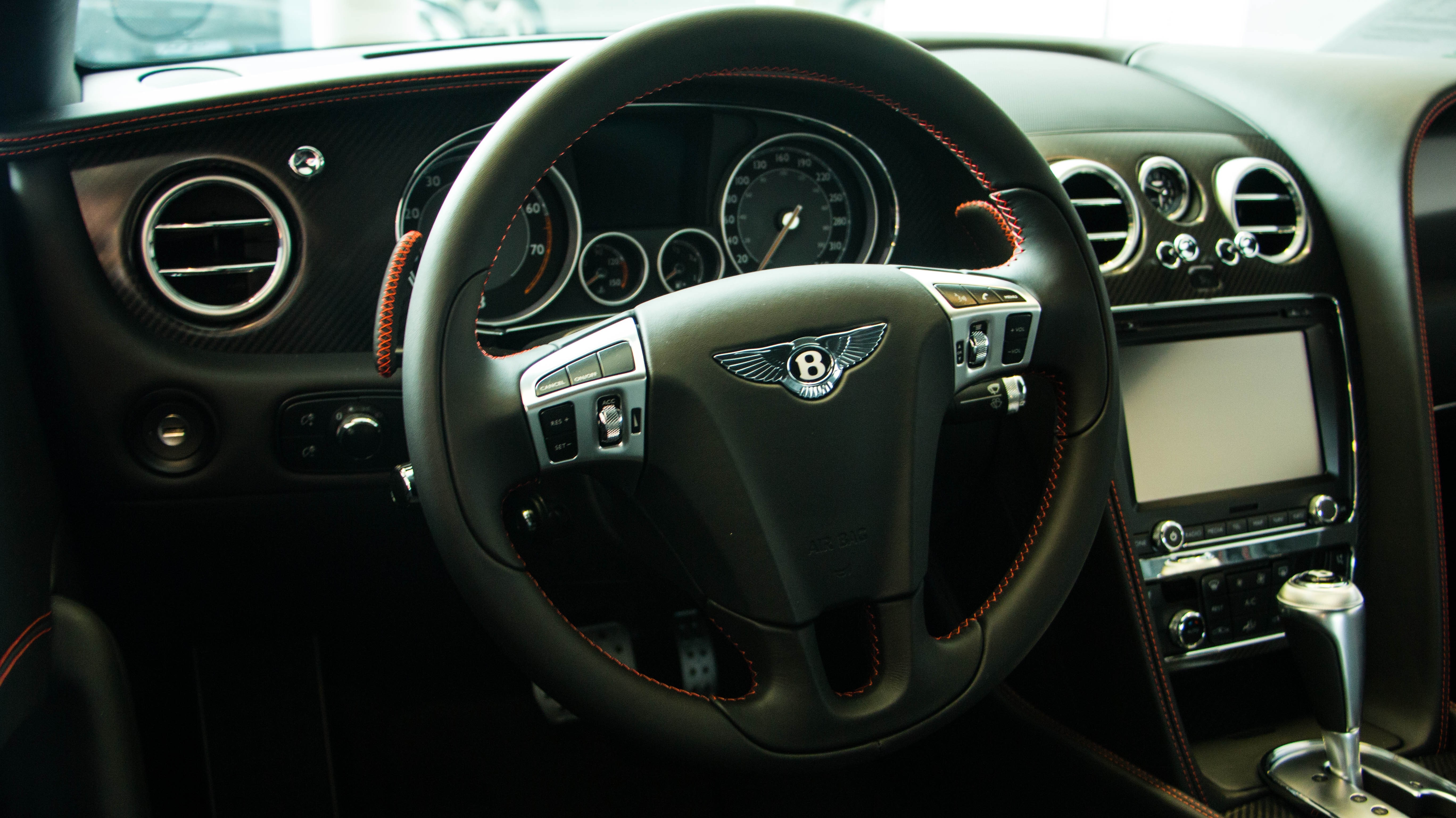 Bentley Continental GT car interior with steering wheel HD Wallpaper