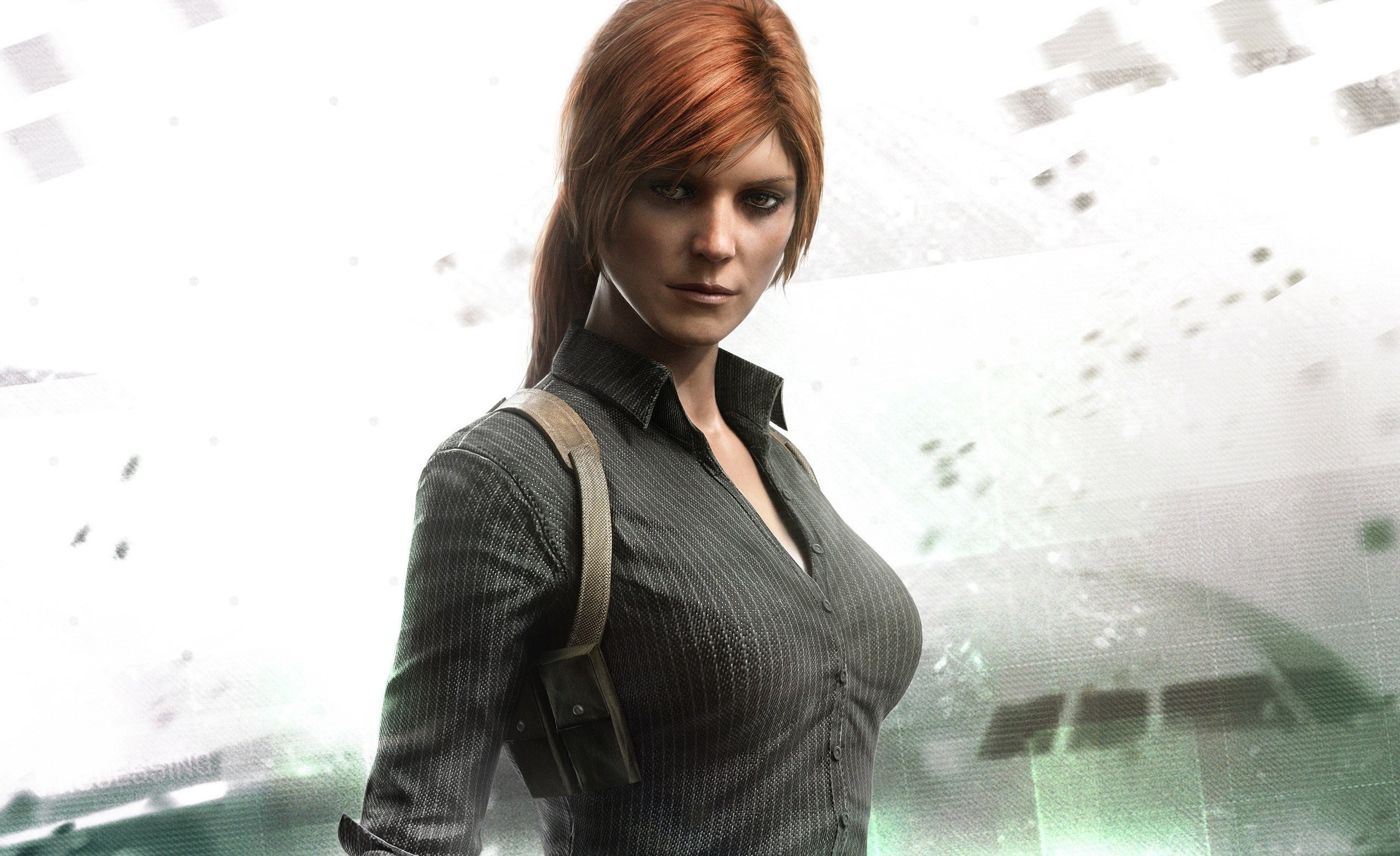 Woman with red hair and gun holster HD Wallpaper