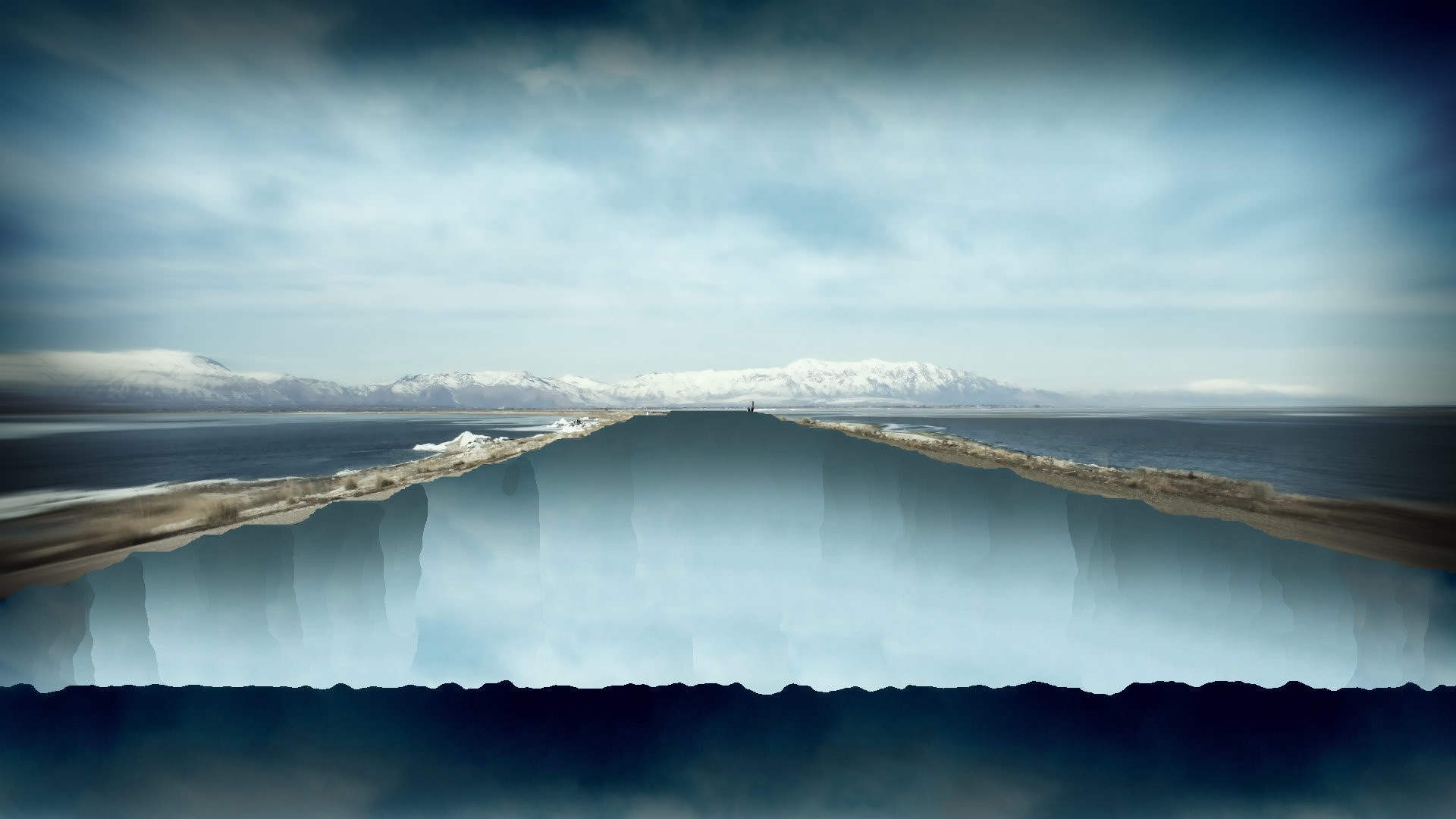 Digital art of a vast icy landscape with mountains HD Wallpaper