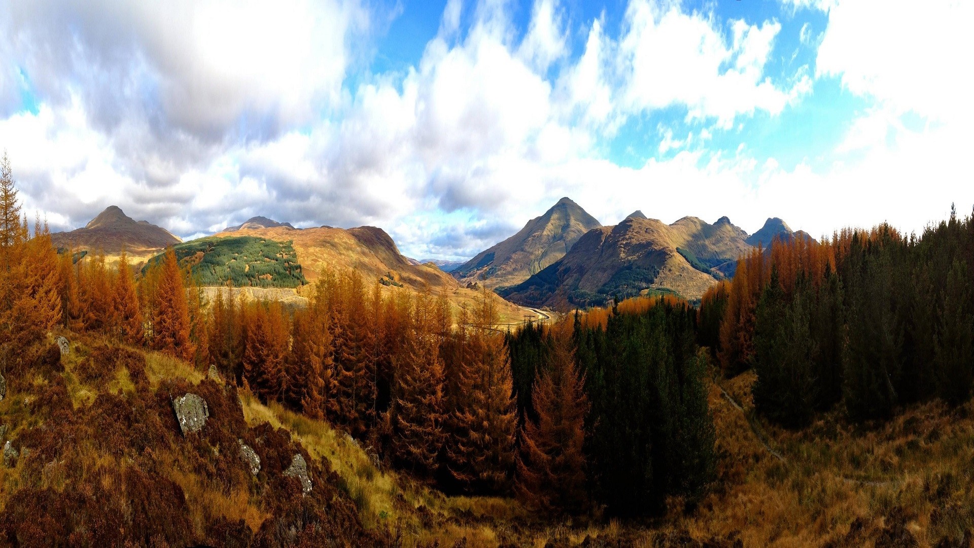 Autumn landscape with mountains and trees HD Wallpaper