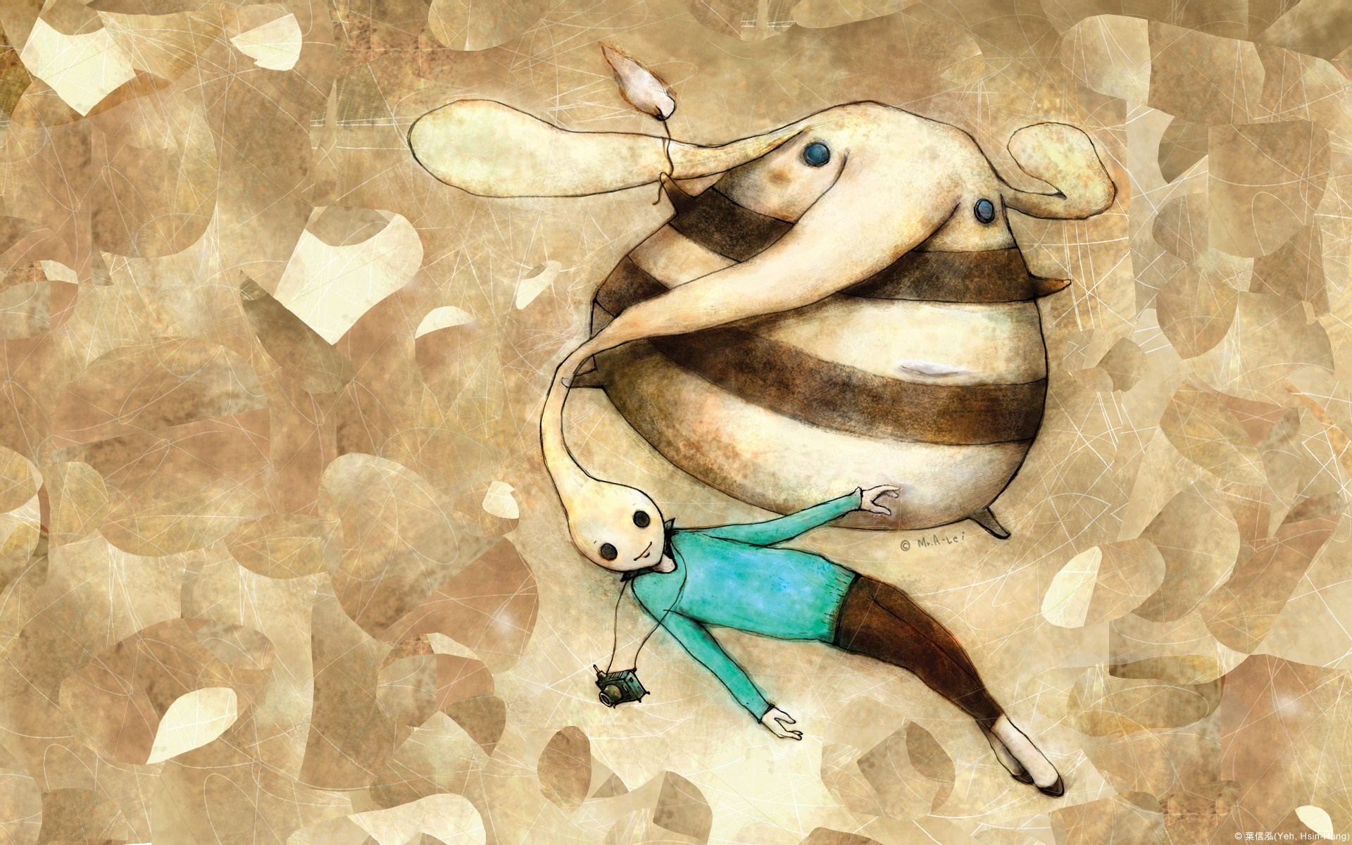 Illustration of two fantasy creatures on textured background HD Wallpaper
