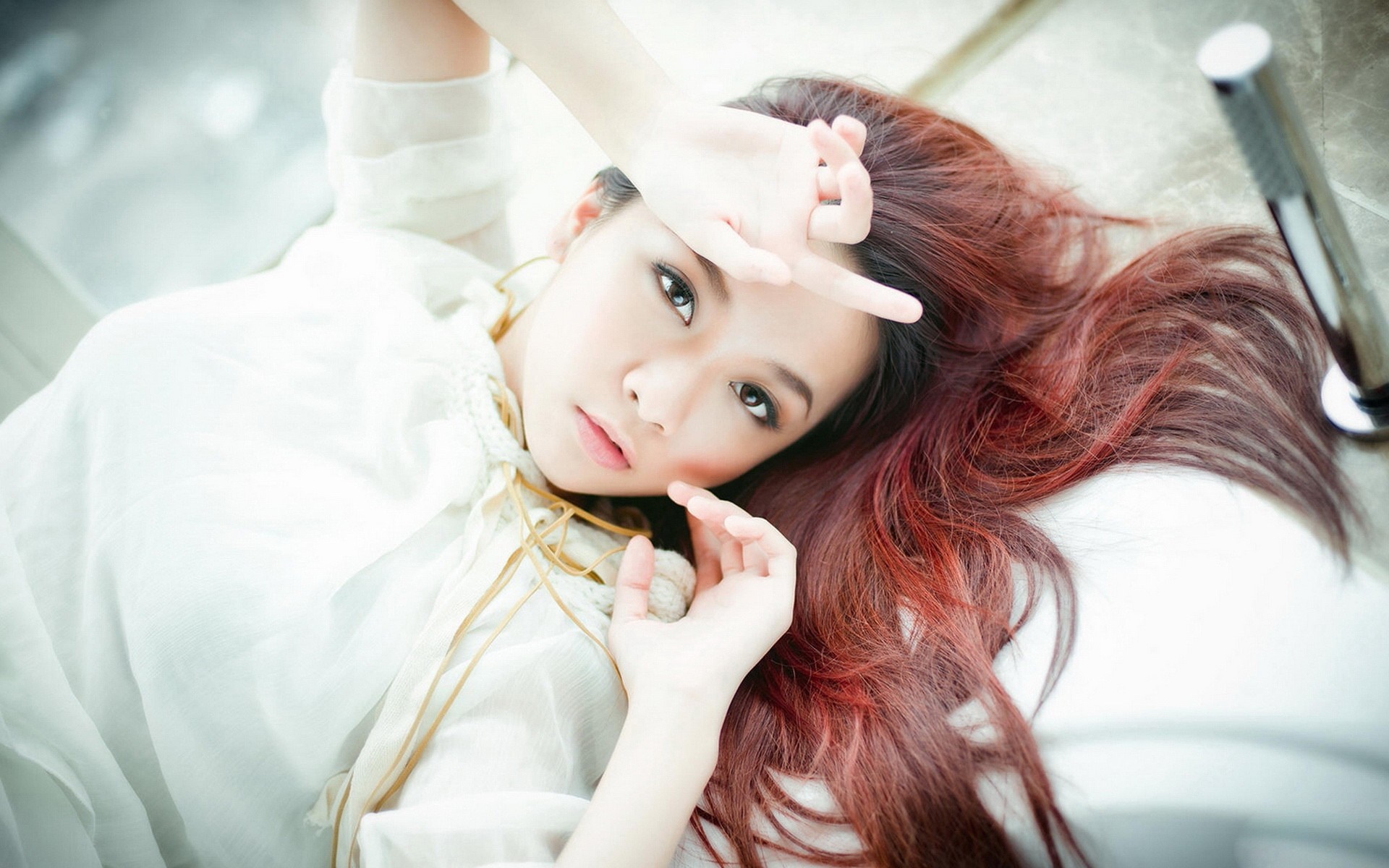 Portrait of Woman with Flowing Red Hair HD Wallpaper