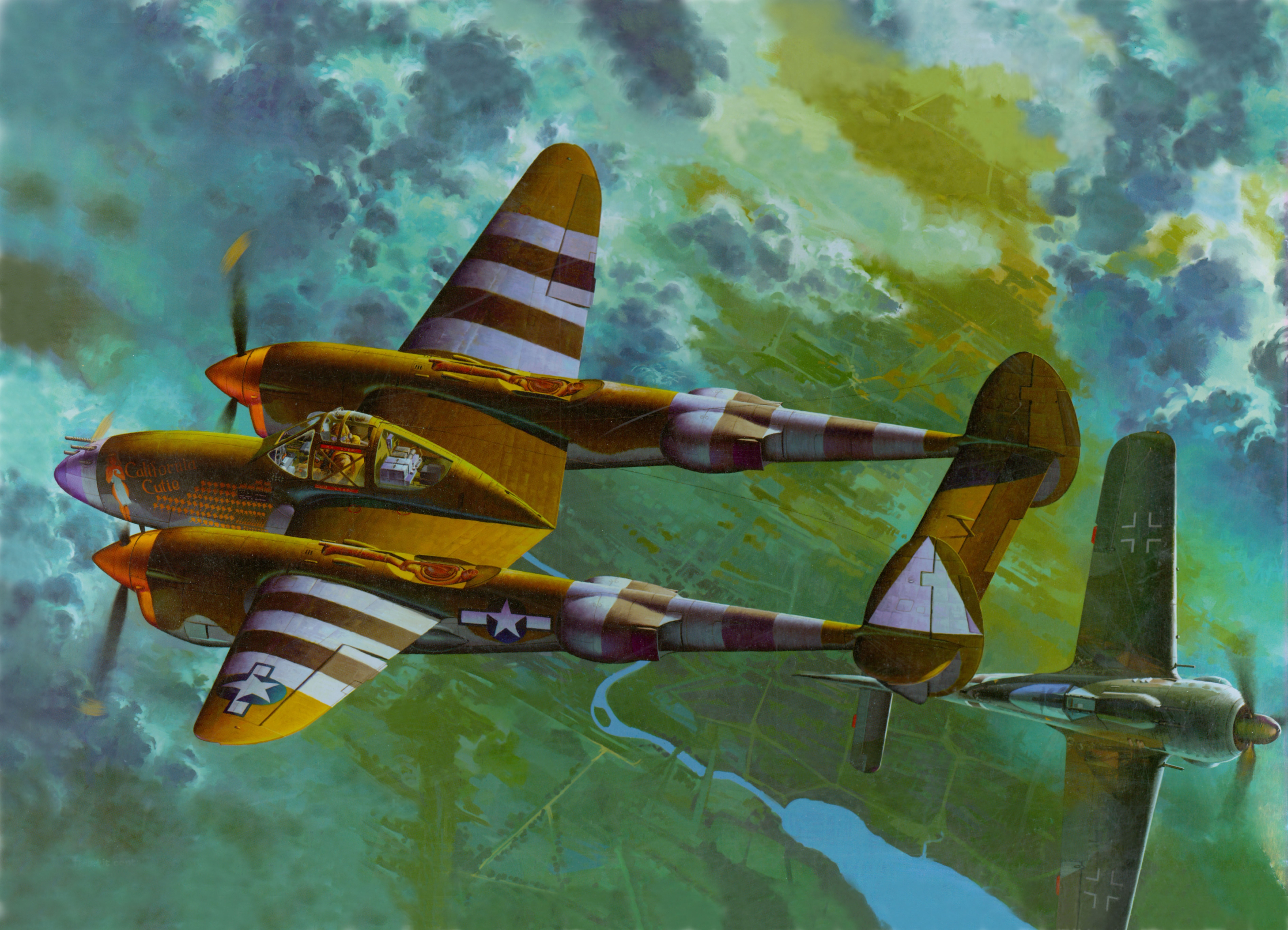Two Lockheed P-38 Lightning aircraft in flight HD Wallpaper