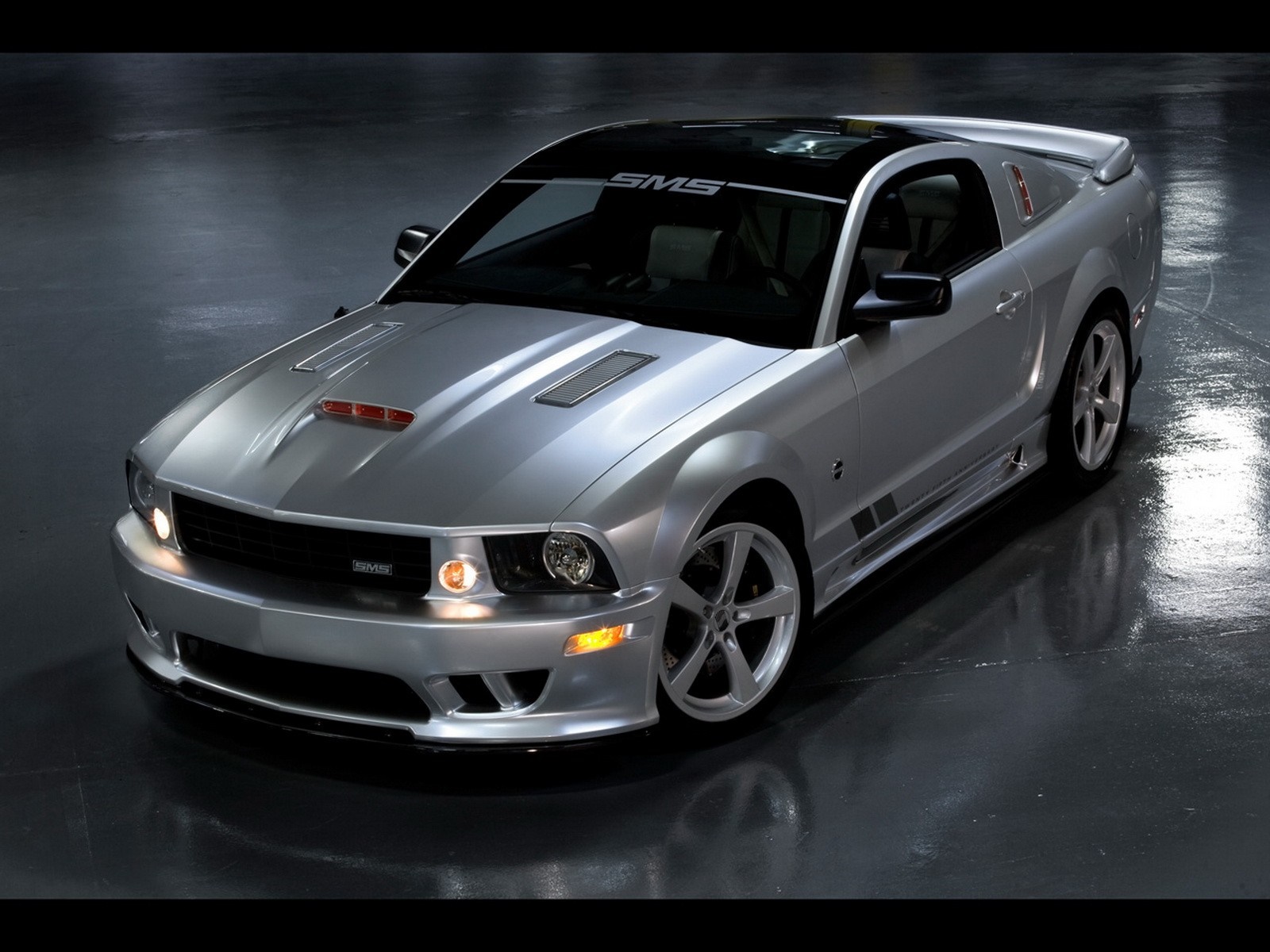 Silver SMS Shelby Mustang parked indoors HD Wallpaper