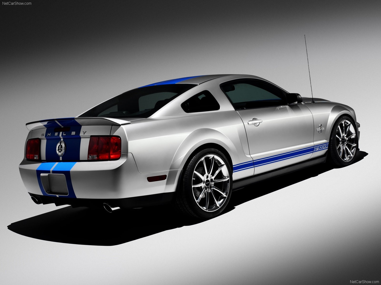 Silver Shelby GT500KR Mustang with Blue Stripes HD Wallpaper