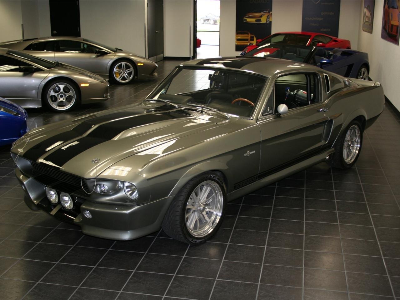 Gray Ford Mustang Shelby GT500 with black stripes HD Wallpaper