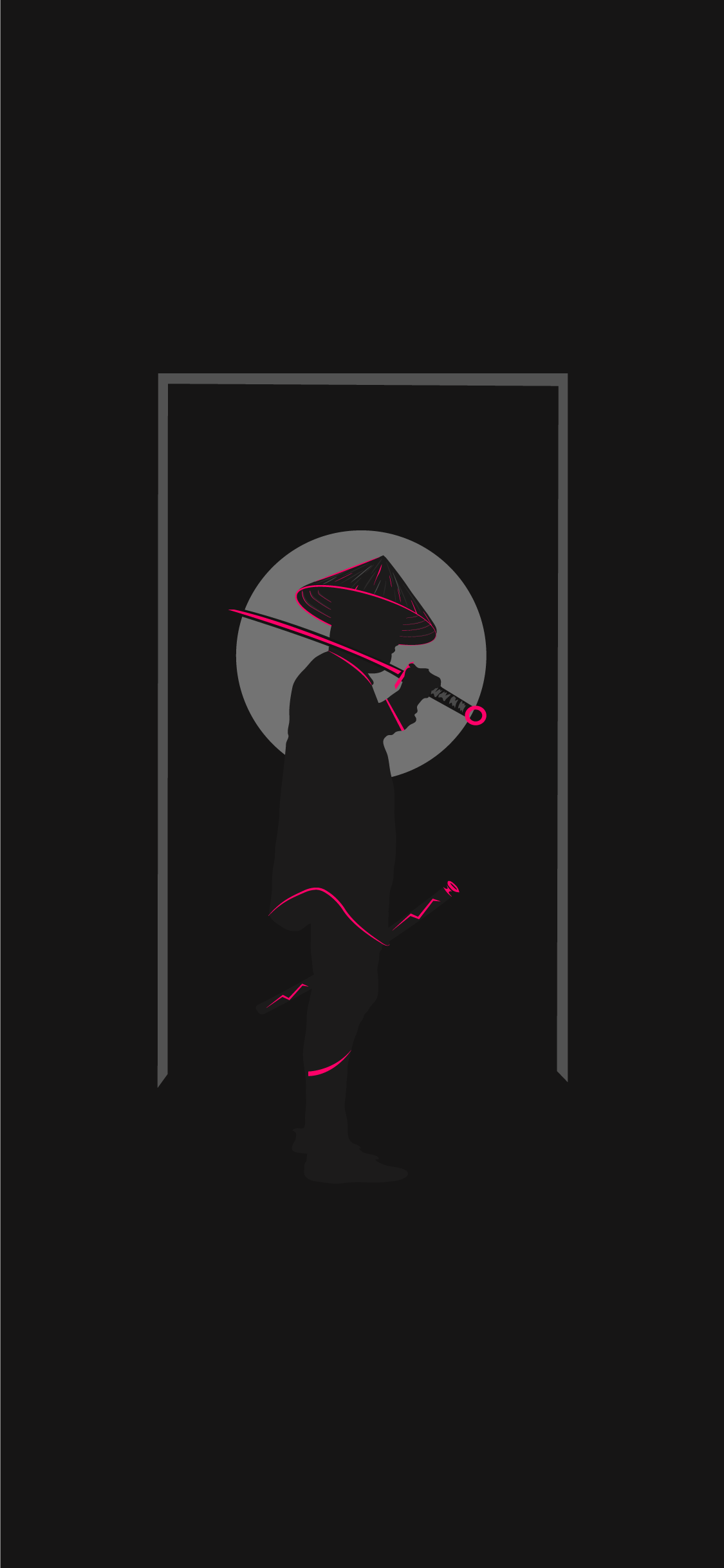 Samurai with Katana and Moon Silhouette HD Phone Wallpaper