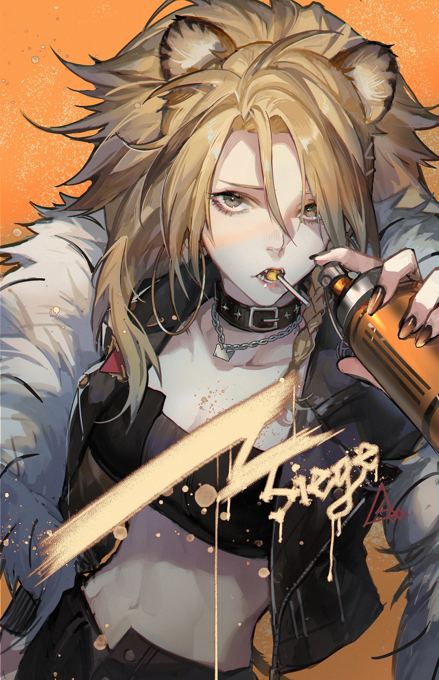Siege from Arknights with lion ears and lollipop HD Phone Wallpaper