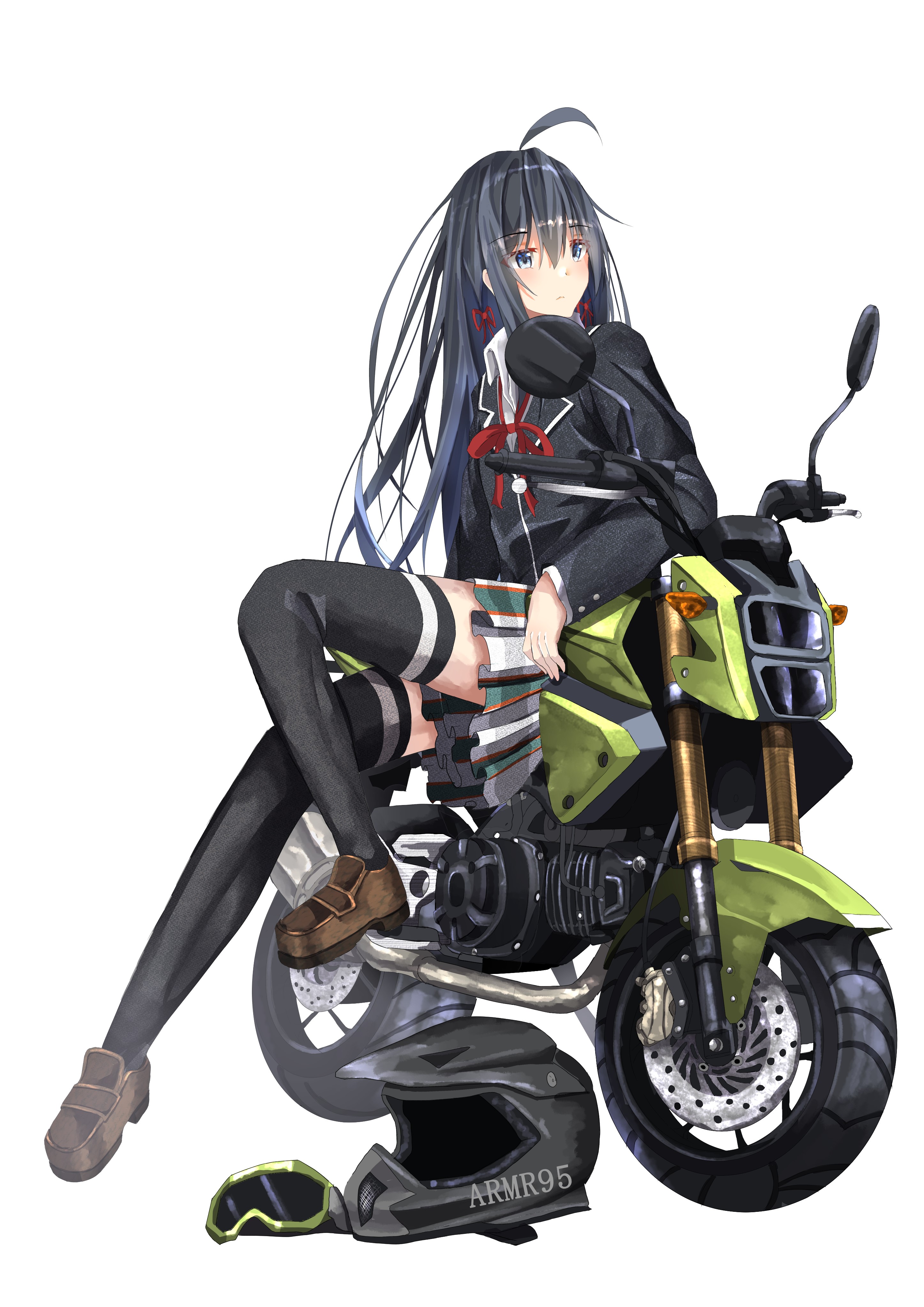 Yukinoshita Yukino from Yahari Ore no Seishun Love Comedy wa Machigatteiru on a motorcycle HD Phone Wallpaper