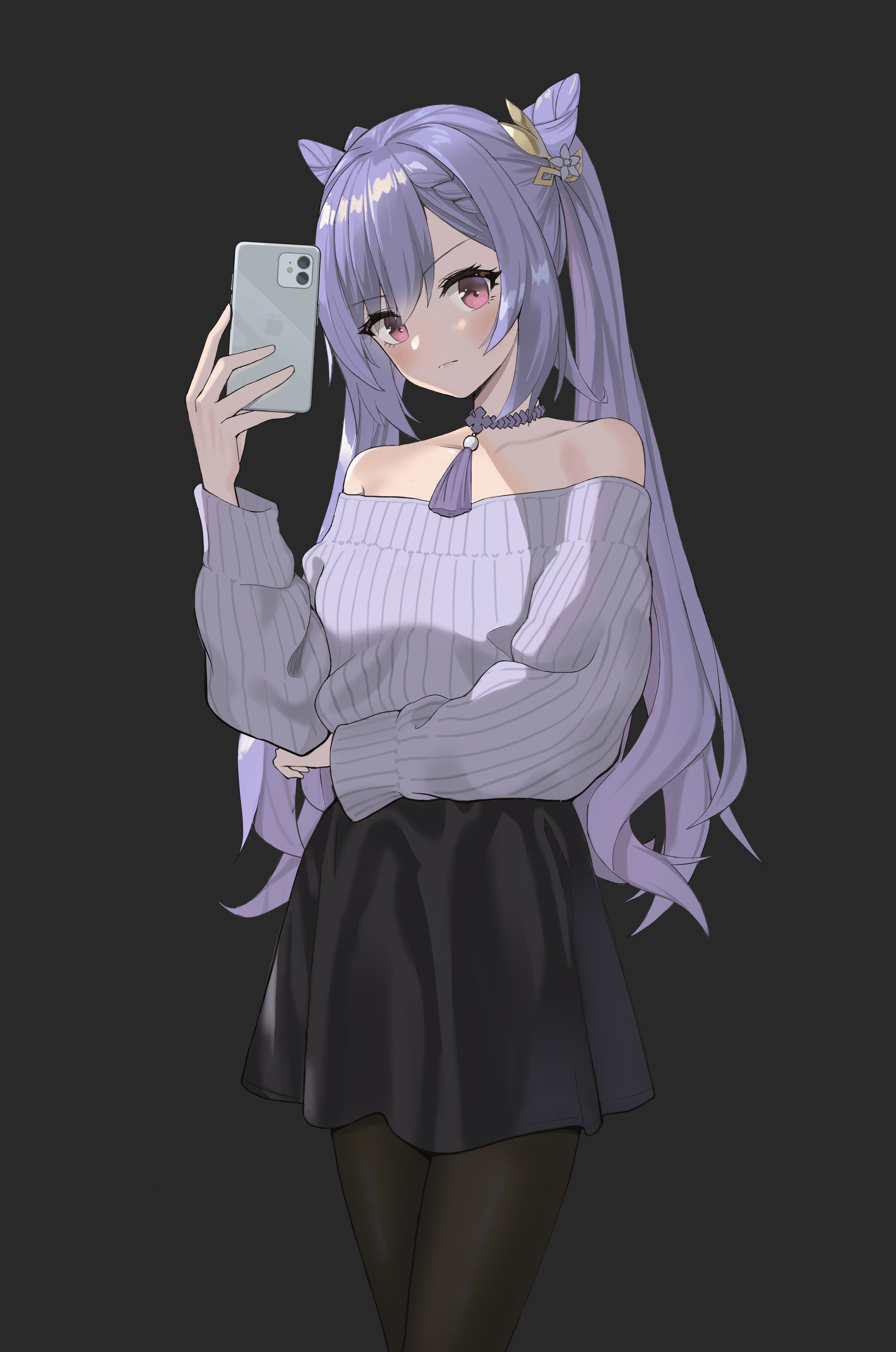 Keqing from Genshin Impact taking a selfie HD Phone Wallpaper