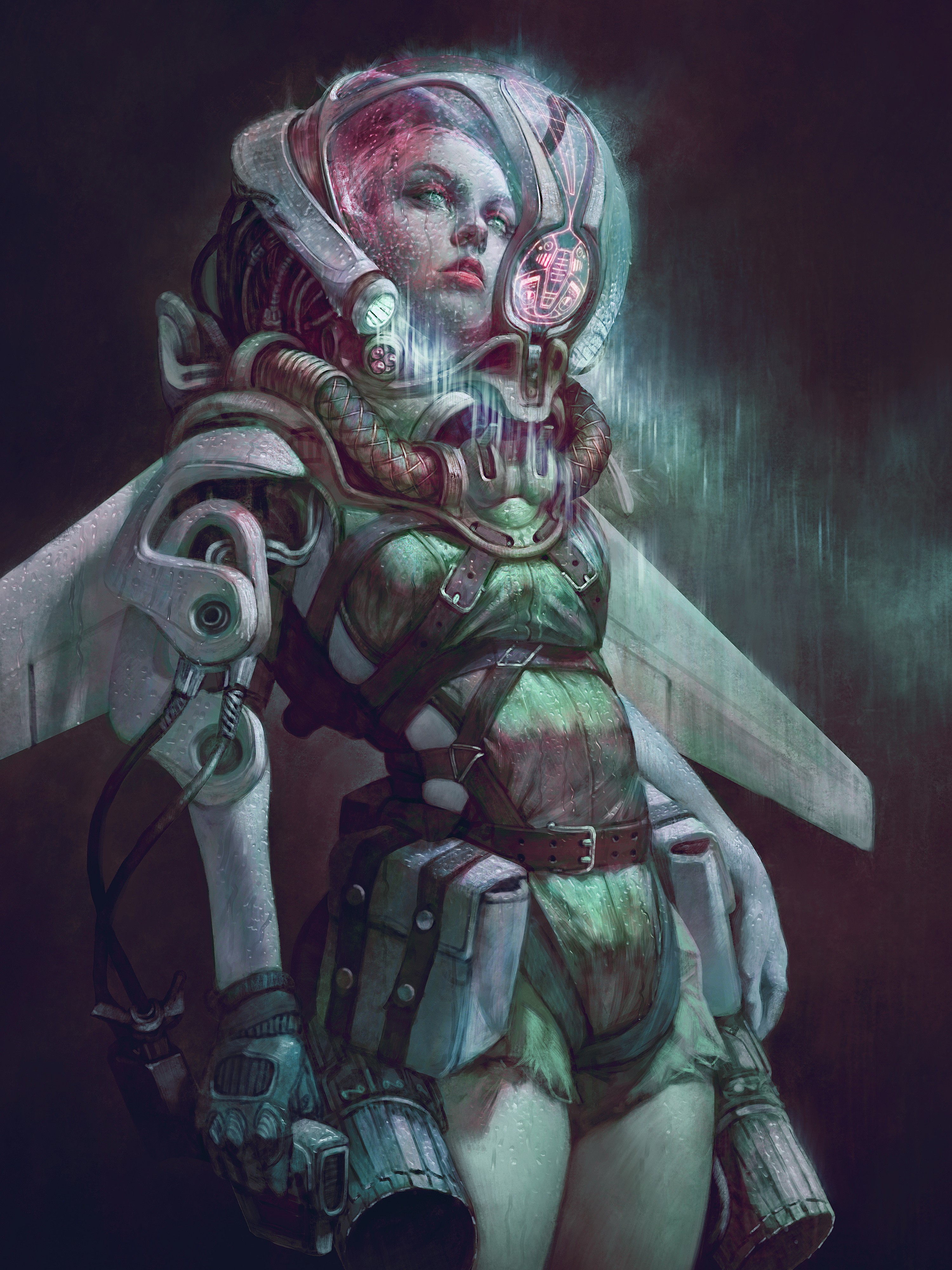 Artwork of a woman in a futuristic suit with pink hair HD Phone Wallpaper